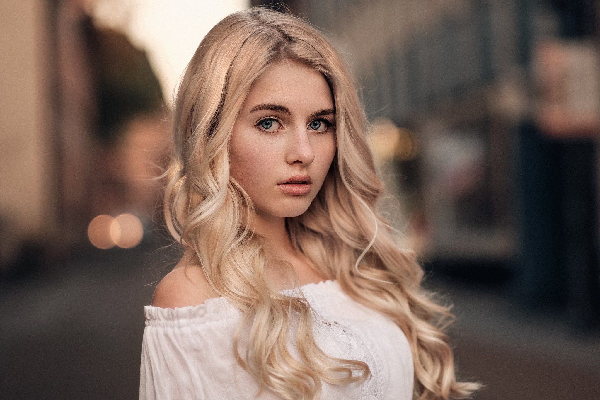 women, blonde, depth of field, portrait, 1080P, Jellina Haeuser, Martin Kühn, HD Wallpaper
