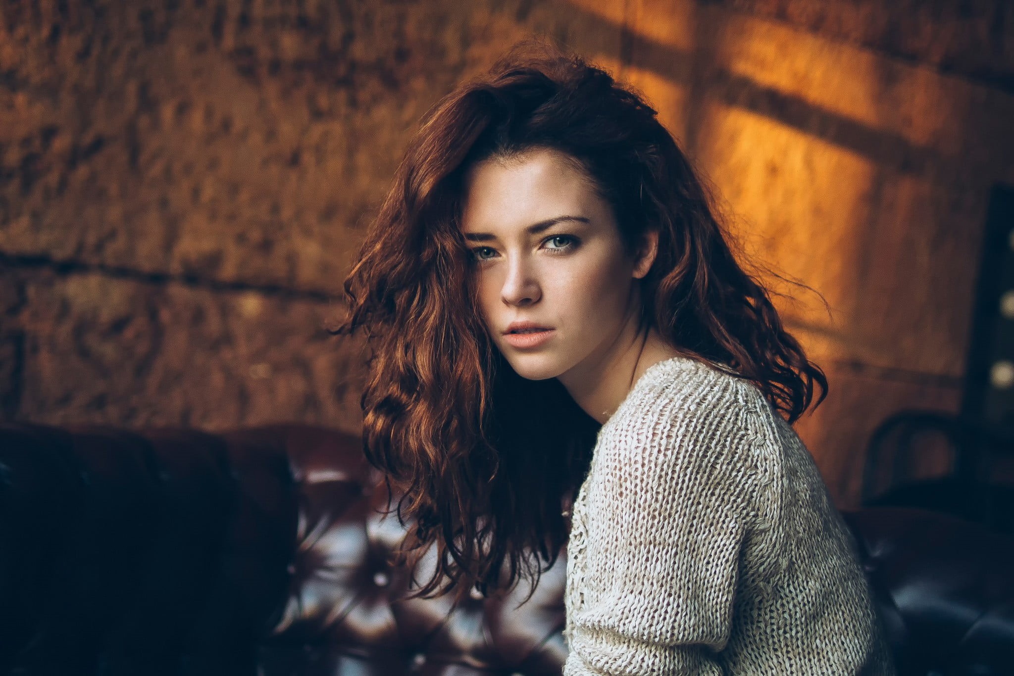model, lifestyles, sweater, women, headshot, real people, long hair, woman, warm clothing, Anna Zabolotskaya, one person, redhead, contemplation, young women, HD Wallpaper