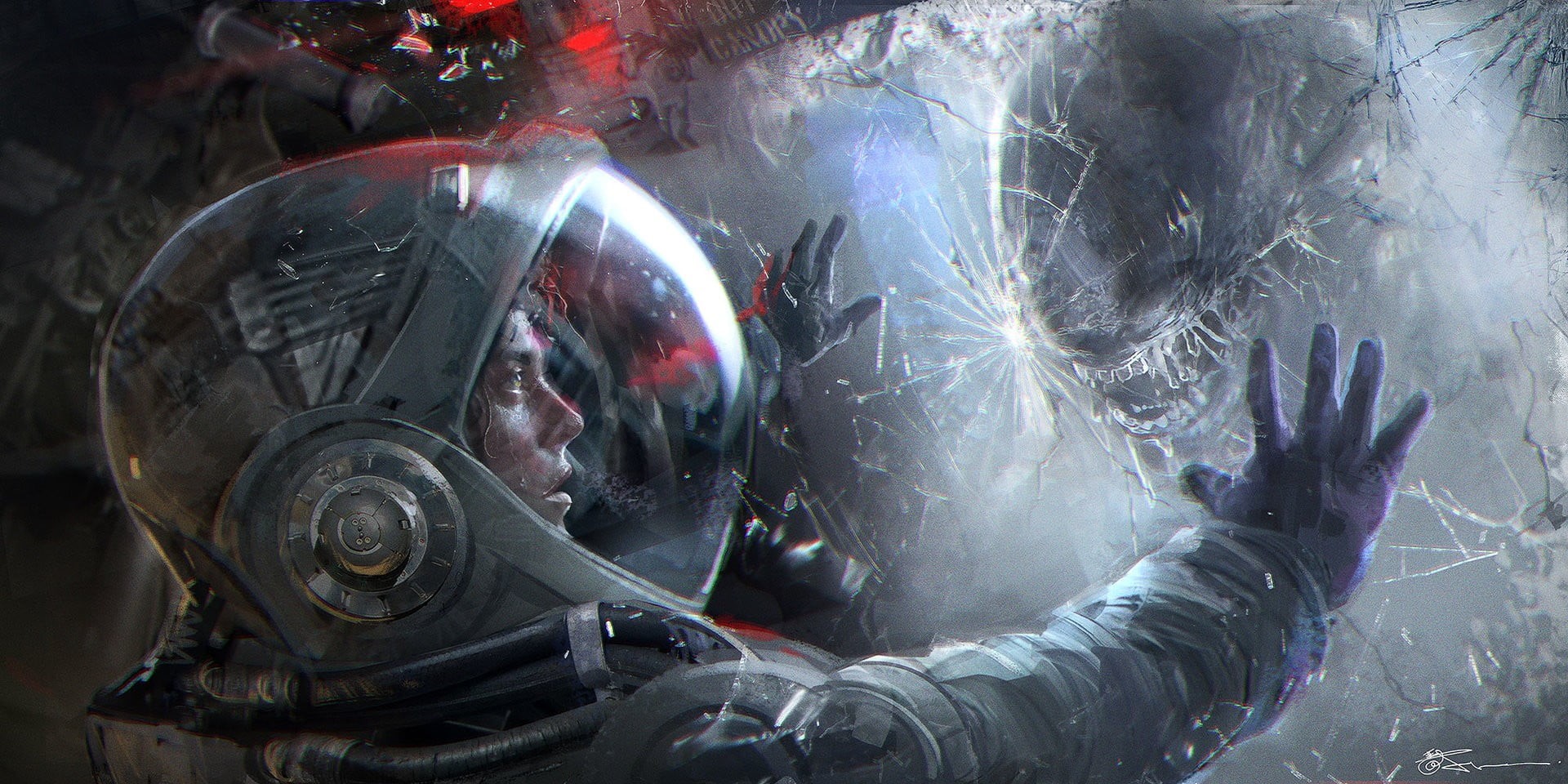 Alien (movie), metal, artwork, 1080P, adult, Xenomorph, safety, occupation, waist up, helmet, working, holding, alloy, people, aliens, protective workwear, HD Wallpaper