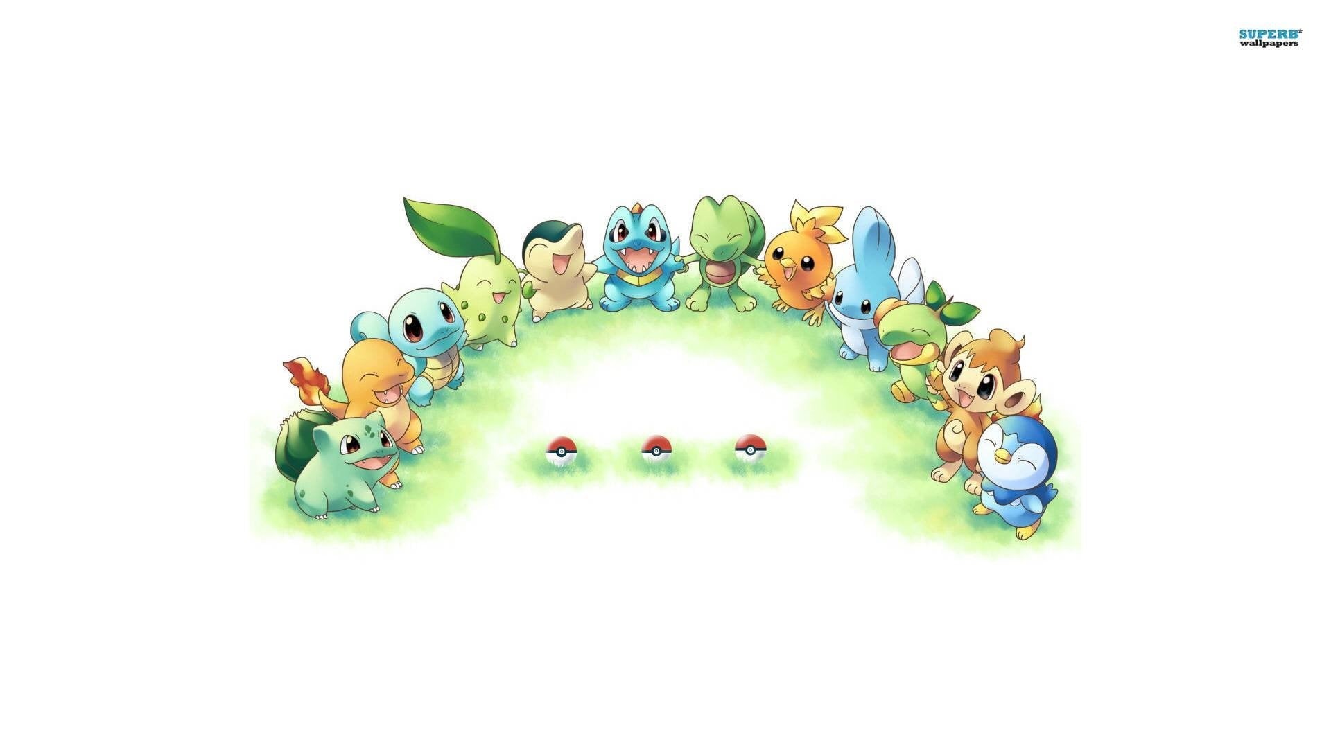 Turtwig (Pokémon), Torchic (Pokemon), variation, art and craft, white background, animal, indoors, choice, still life, 1080P, Chimchar (Pokémon), Chikorita (Pokémon), HD Wallpaper