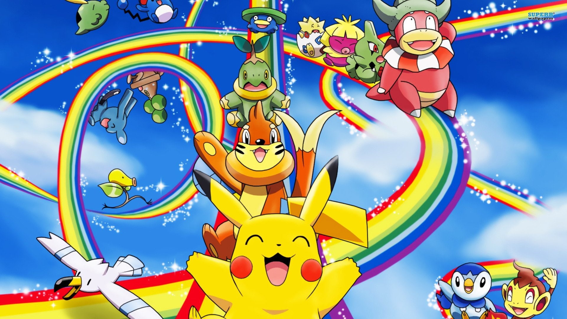 Lotad (Pokémon), Buizel (Pokemon), Pikachu, Chimchar (Pokémon), Bellsprout (Pokémon), Togepi (Pokémon), Wingull (Pokémon), Piplup (Pokémon), Turtwig (Pokémon), HD Wallpaper