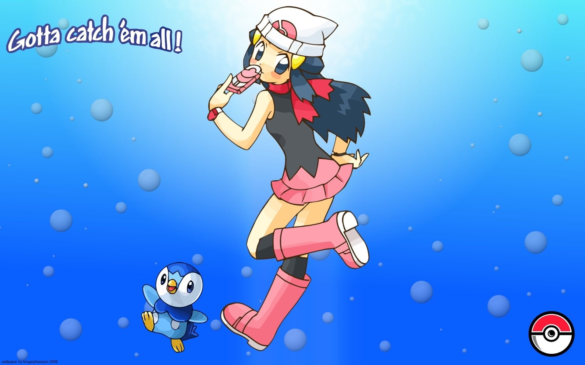adult, Pokémon, activity, motion, women, colored background, studio shot, offspring, 1080P, people, humor, emotion, fun, nature, blue background, Dawn (Pokémon), HD Wallpaper