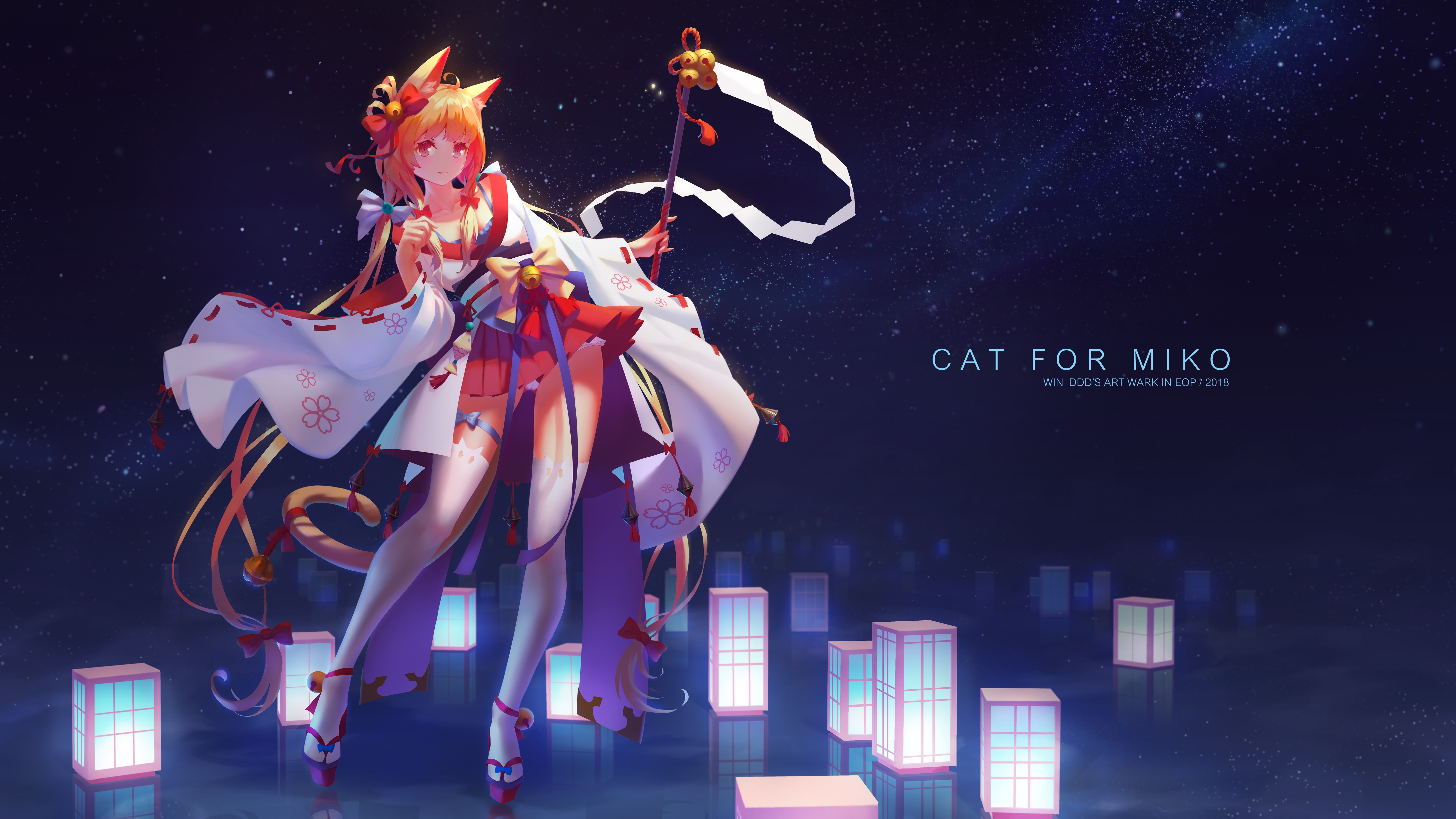studio shot, dancing, miko, creativity, cat ears, occupation, festival, nature, neko ears, 5K, celebration, arts culture and entertainment, anime girls, HD Wallpaper