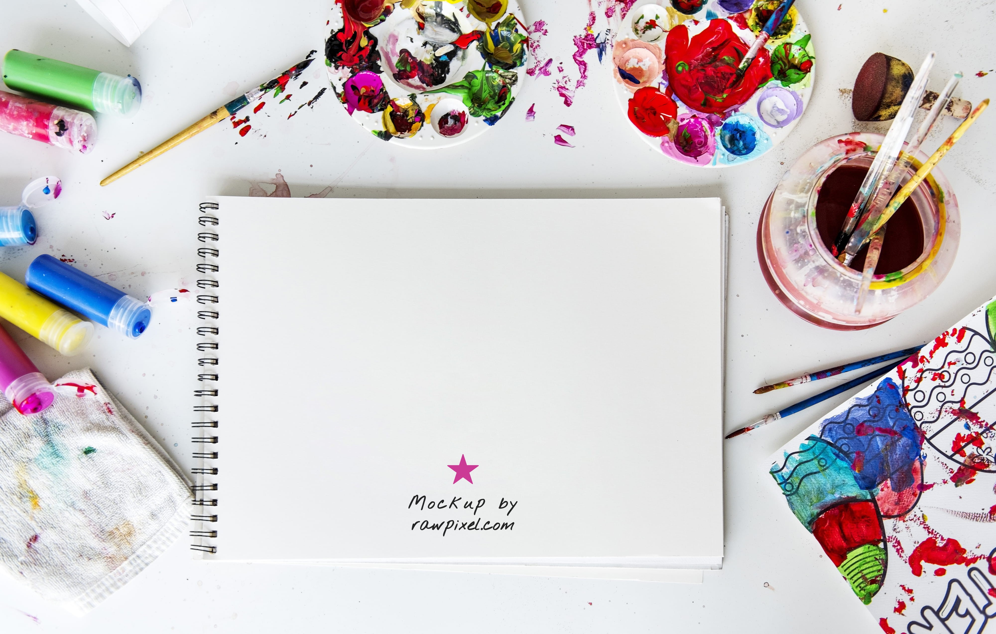 paper, multi colored, art, paintbrush, book, high angle view, painted, brush, creative, bright, papers, indoors, notebook, sketchbook, paint, still life, HD Wallpaper