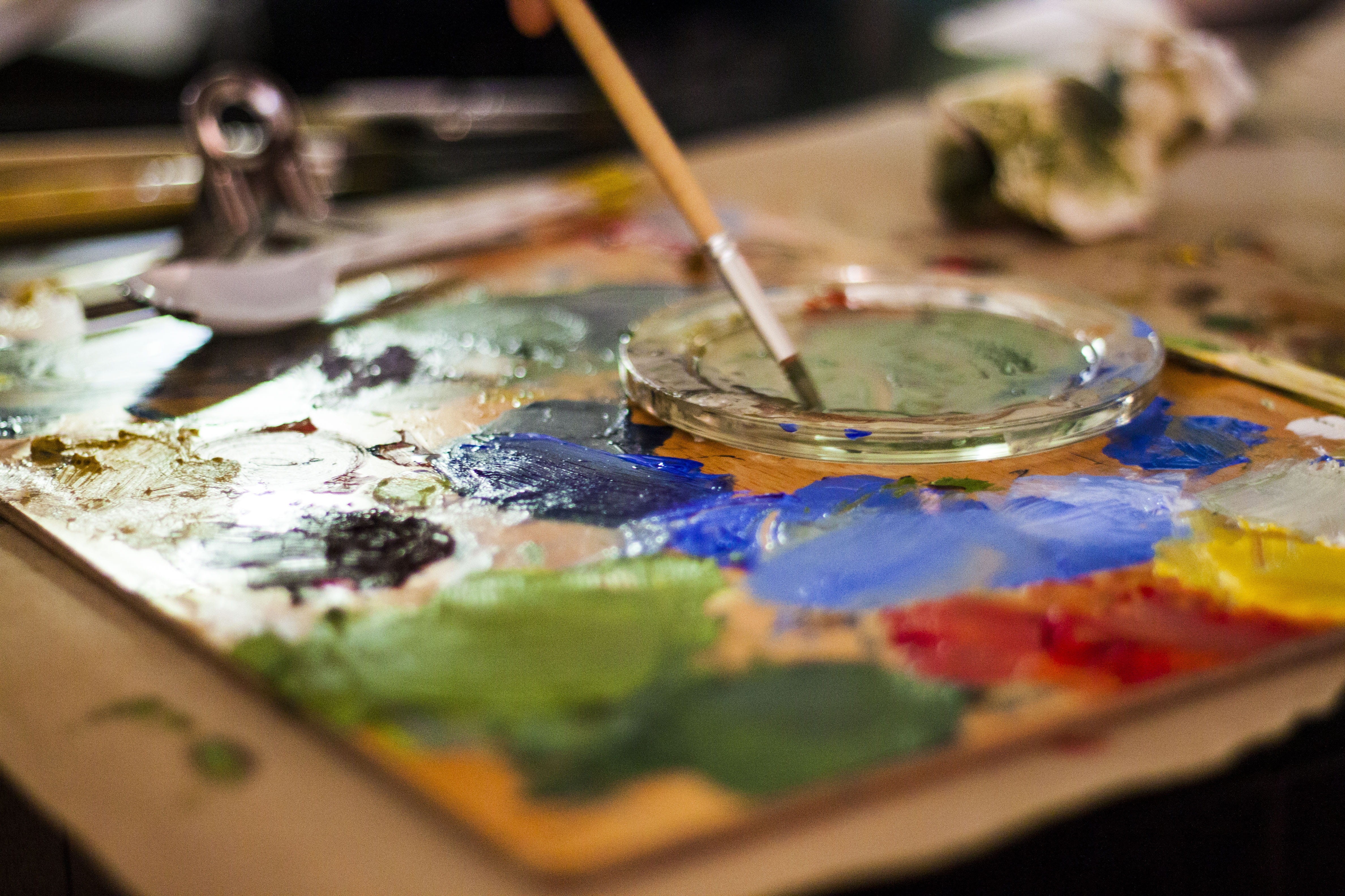 artist, art materials, artistic, mixing, handmade, close-up, colours, oil paint, palette, art studio, arts and crafts, colors, creative, craft, wood, multi colored, HD Wallpaper