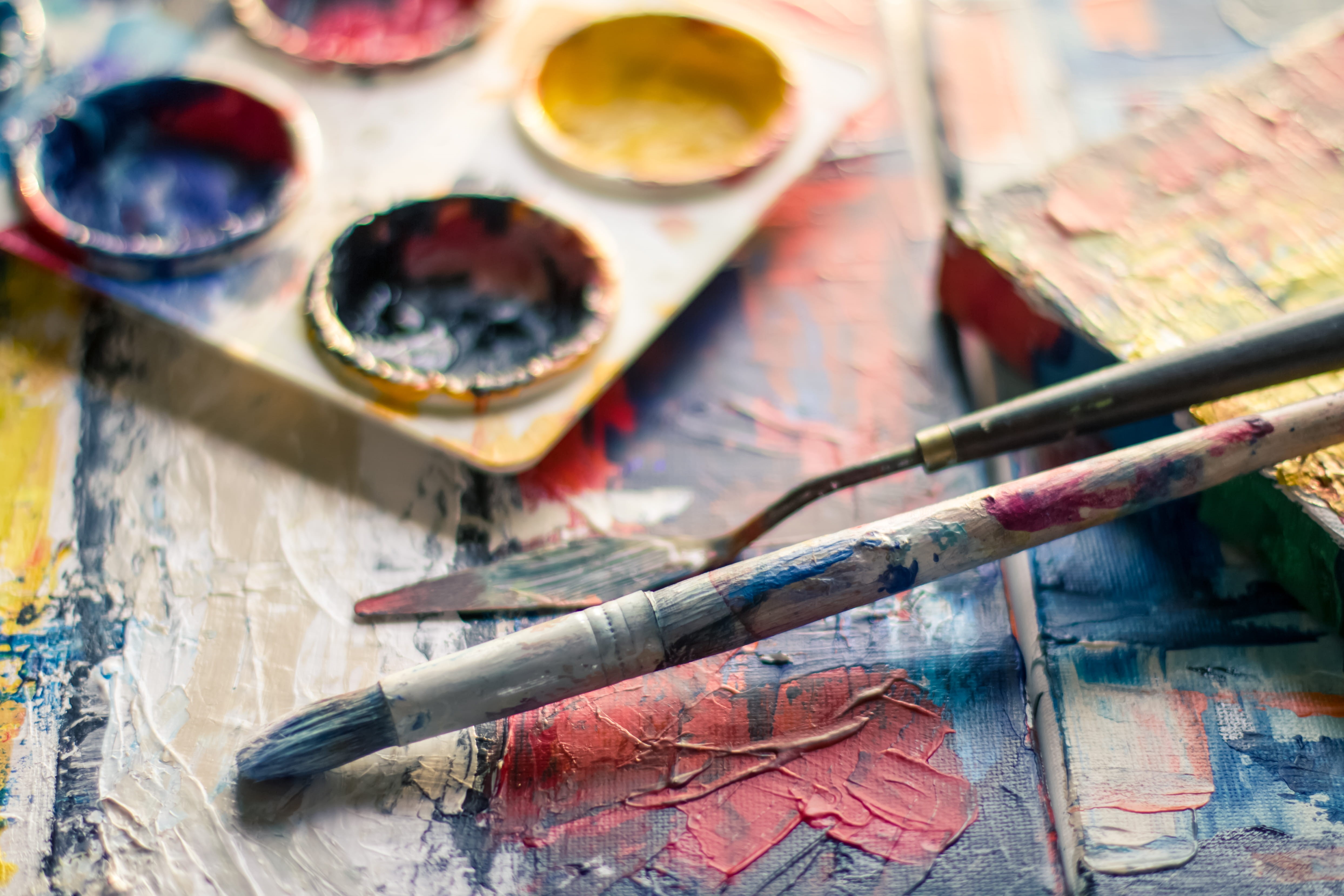 art and craft, colors, canvas, selective, art materials, wood, creativity, art and craft equipment, creative, bright, pallet, focus, close-up, multi colored, HD Wallpaper