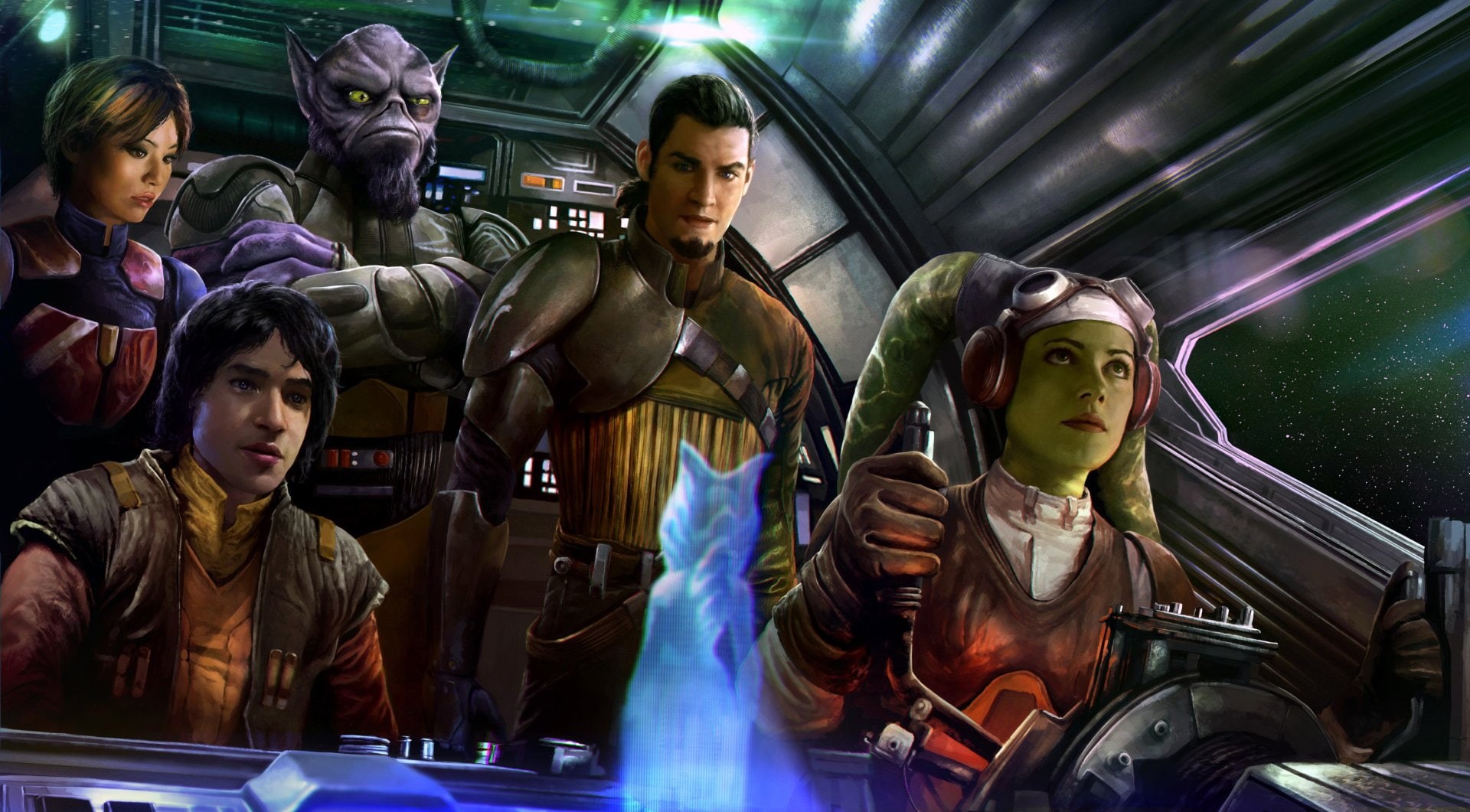 technology, purple, human representation, Hera Syndulla, nightlife, Twilek (Star Wars), night, 1080P, mid adult, young women, Zeb Orrelios, Kanan Jarrus, HD Wallpaper