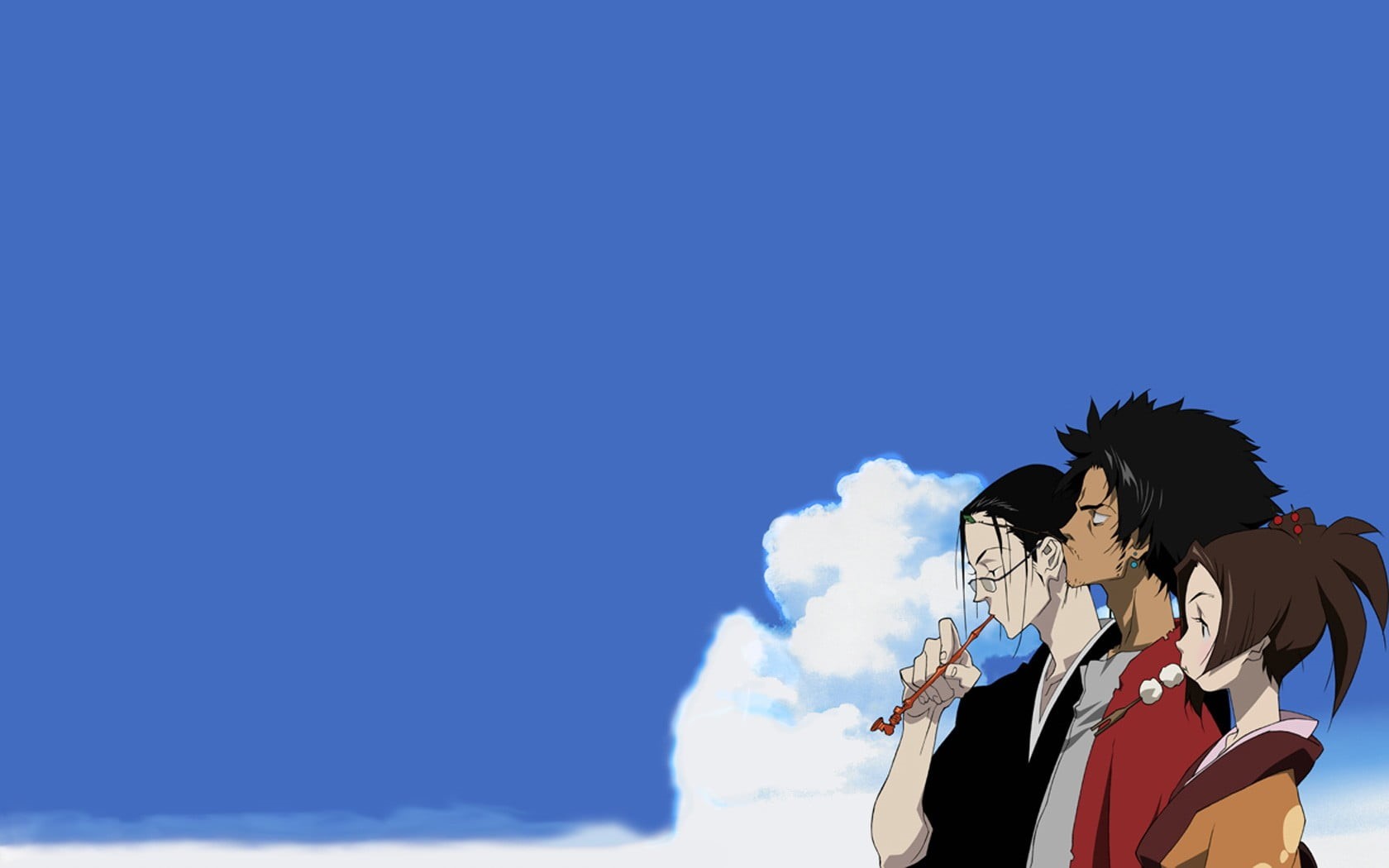 low angle view, togetherness, outdoors, Mugen, cloud - sky, anime, women, people, 720P, characters, samurai, sky, lifestyles, young adult, real people, HD Wallpaper