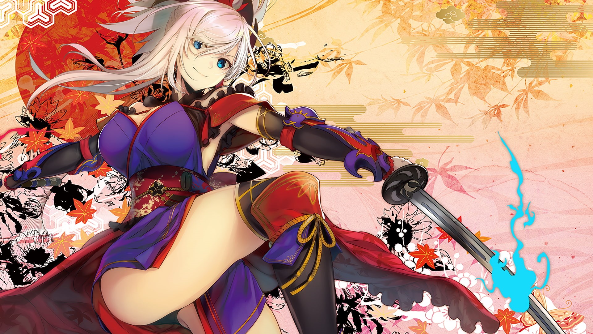 1080P, blonde, Miyamoto Musashi (fategrand order), sword, FateGrand Order, stockings, white hair, HD Wallpaper