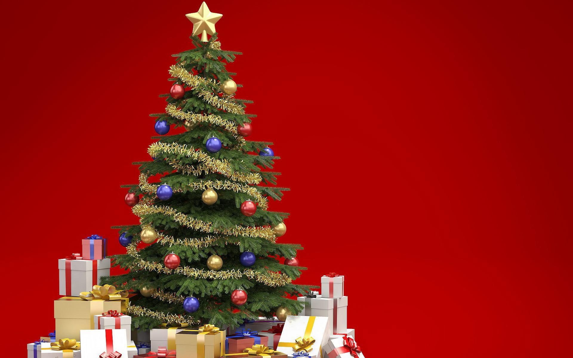 tree, new, christmas, 1080P, fur-tree, green, year, new year, gifts, fur, red, HD Wallpaper