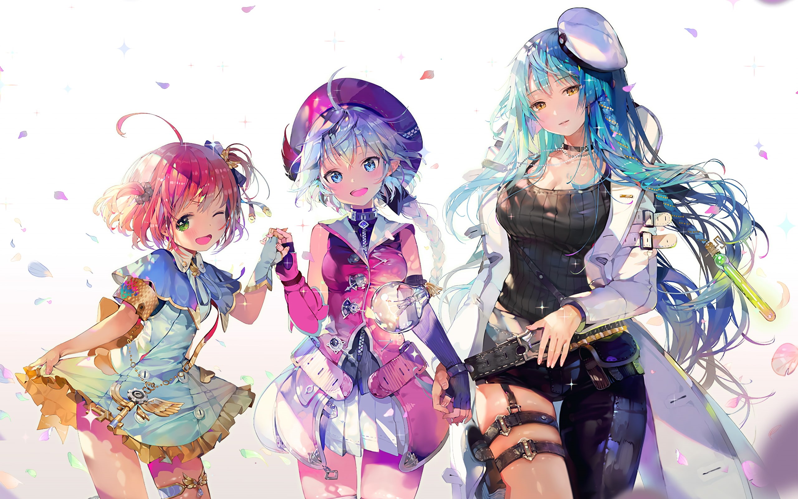 anime girls, 2K, anime, loli, white  background, original characters, HD Wallpaper