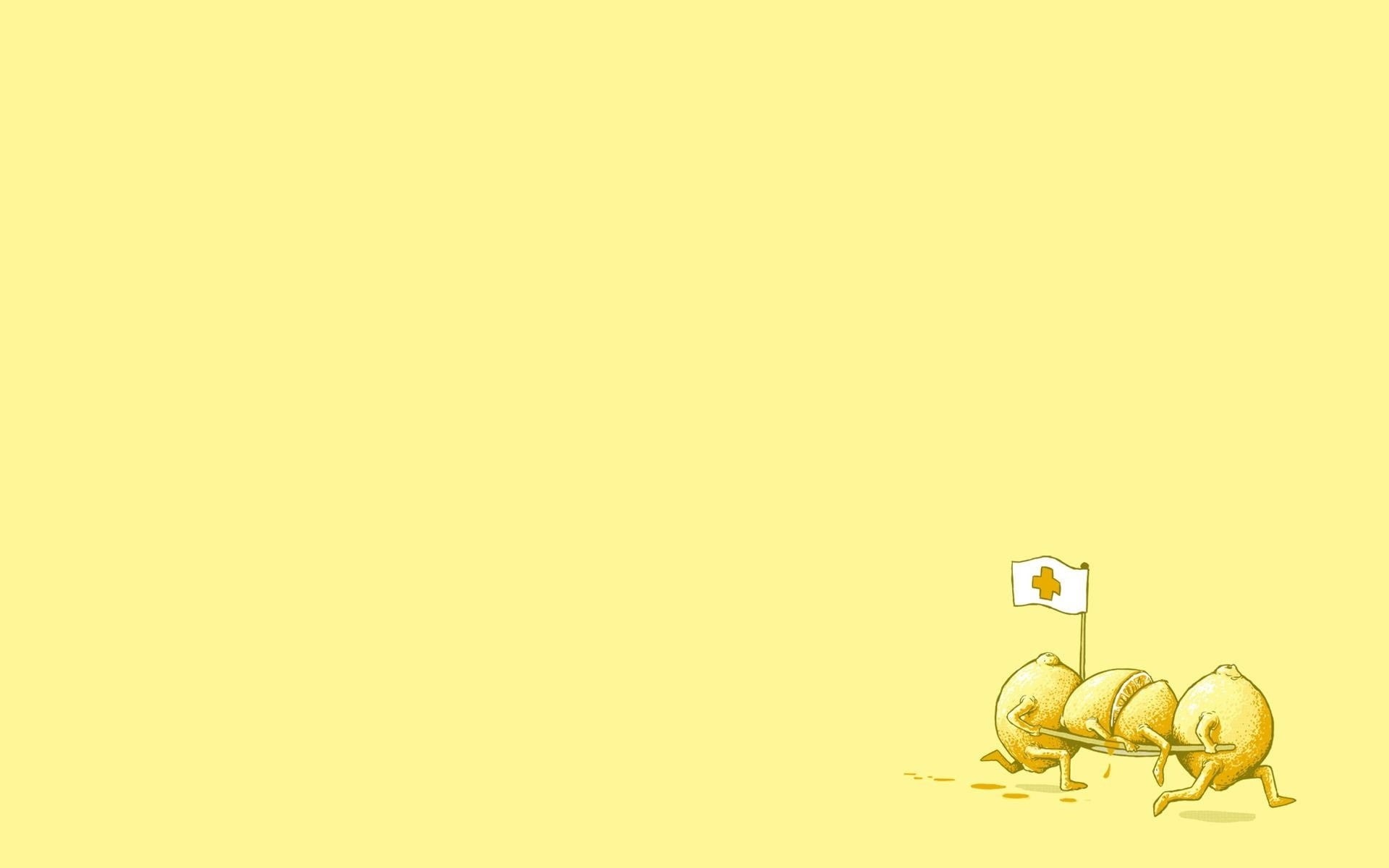 wounds, lemons, fruit, doctors, running, flag, yellow background, humor, minimalism, 1080P, digital art, HD Wallpaper