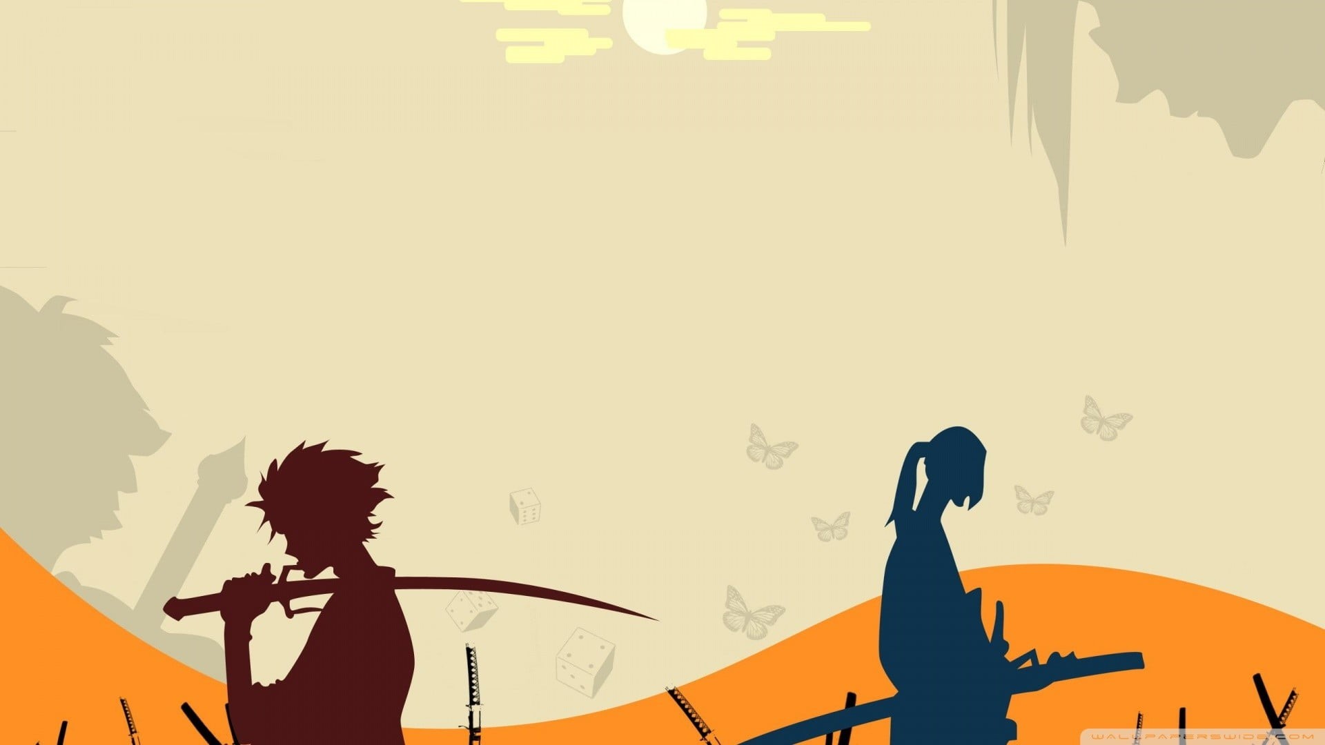 art and craft, anime, standing, Mugen, real people, leisure activity, creativity, 1080P, outdoors, sky, waist up, sunset, Samurai Champloo, group of people, HD Wallpaper