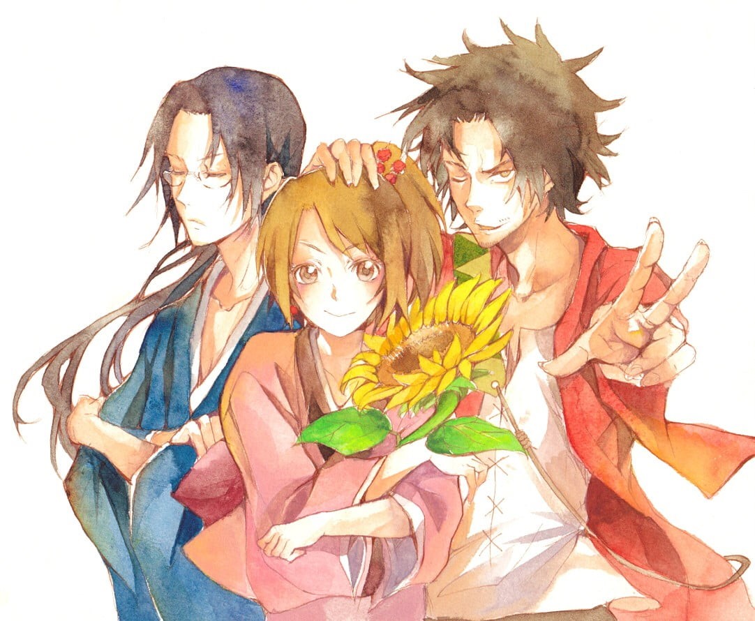 Mugen, angel, indoors, Jin (Samurai Champloo), representation, young adult, 480P, white background, Fuu, men, friendship, adult, Samurai Champloo, studio shot, HD Wallpaper