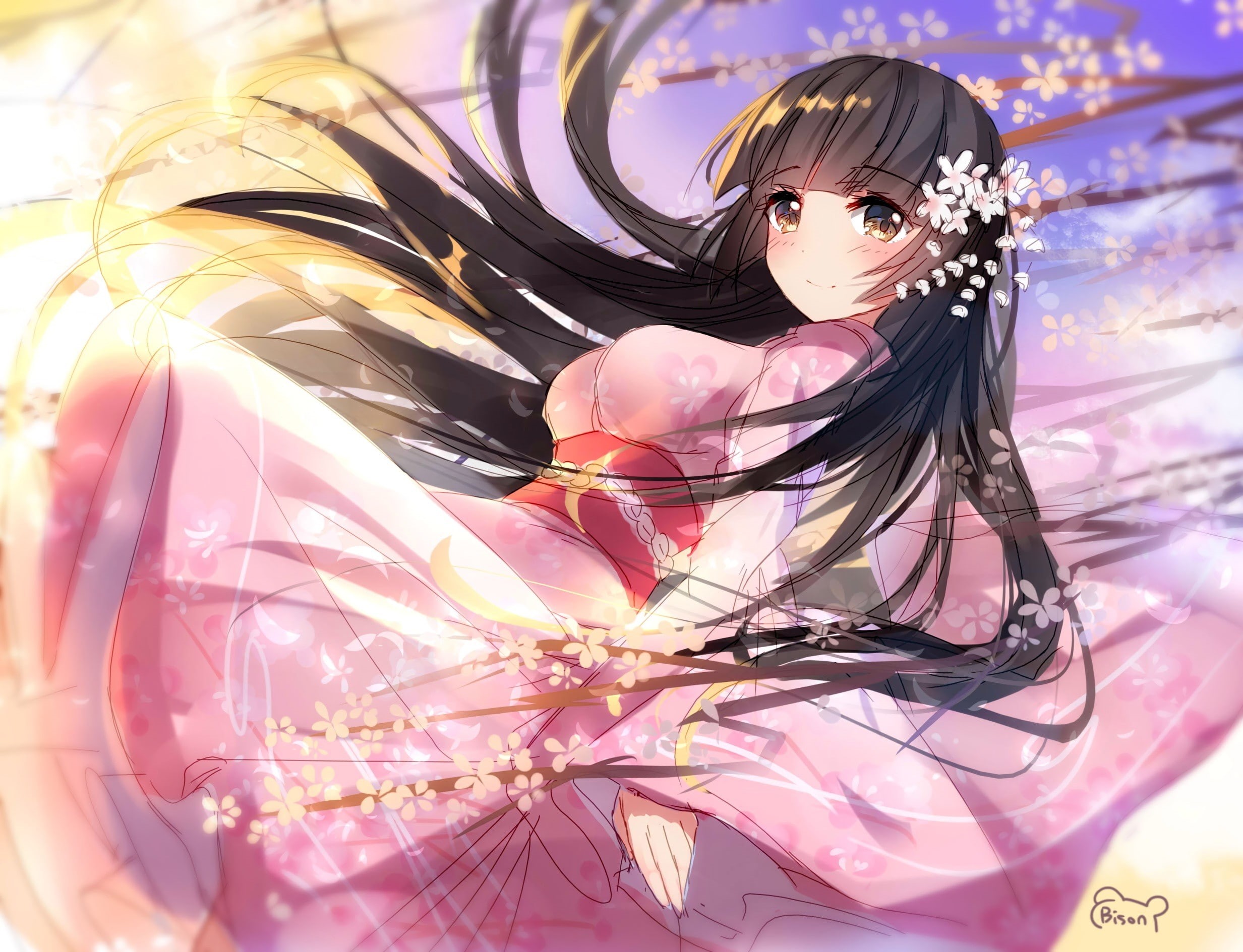 anime, Japanese clothes, 1080P, kimono, long hair, anime girls, HD Wallpaper