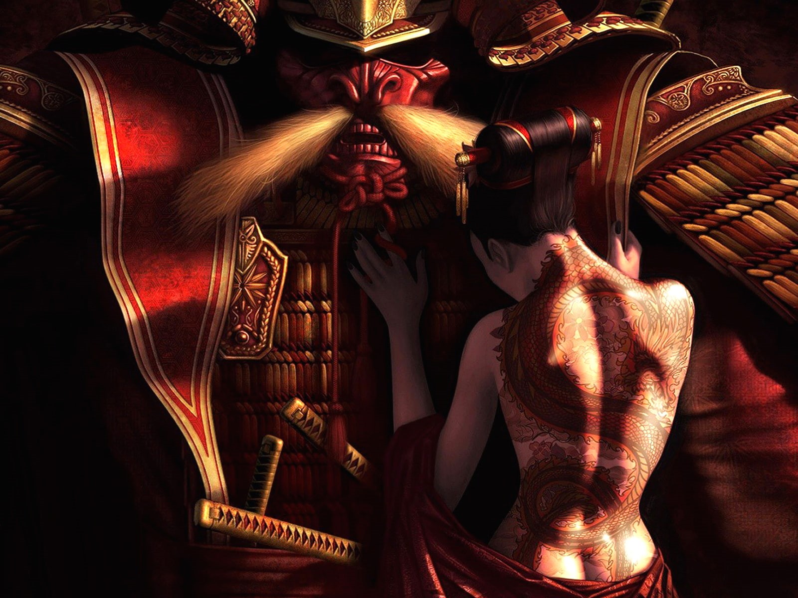 720P, samurai, tattoo, hd, girl, dragon, fantasy, HD Wallpaper