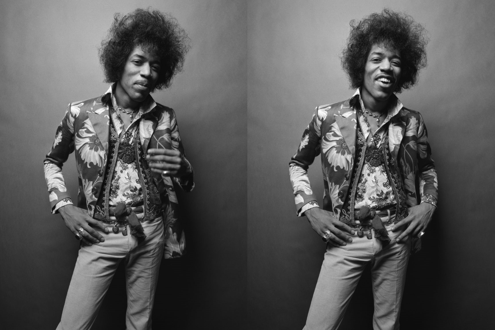 smiling, collage, looking at viewer, Jimi Hendrix, musician, monochrome, simple background, men, guitarist, 720P, HD Wallpaper