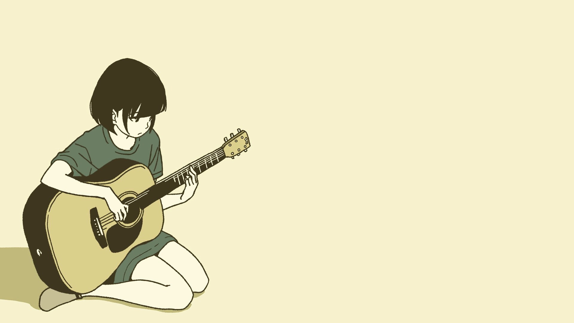 skill, music, real people, full length, playing, plucking an instrument, anime girls, arts culture and entertainment, guitar, simple background, artist, HD Wallpaper