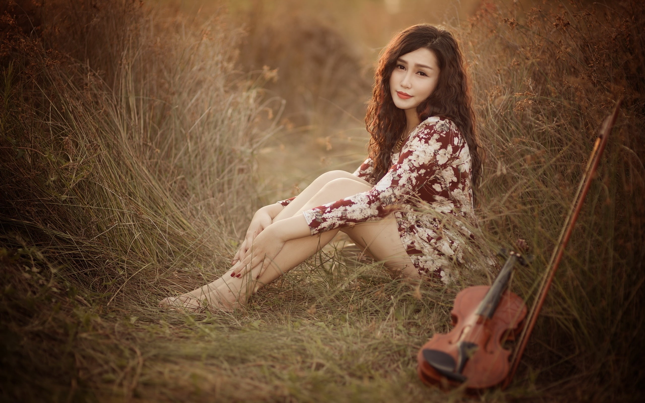 Pose, Look, Music, Girl, Asian, Violin, 2K, HD Wallpaper