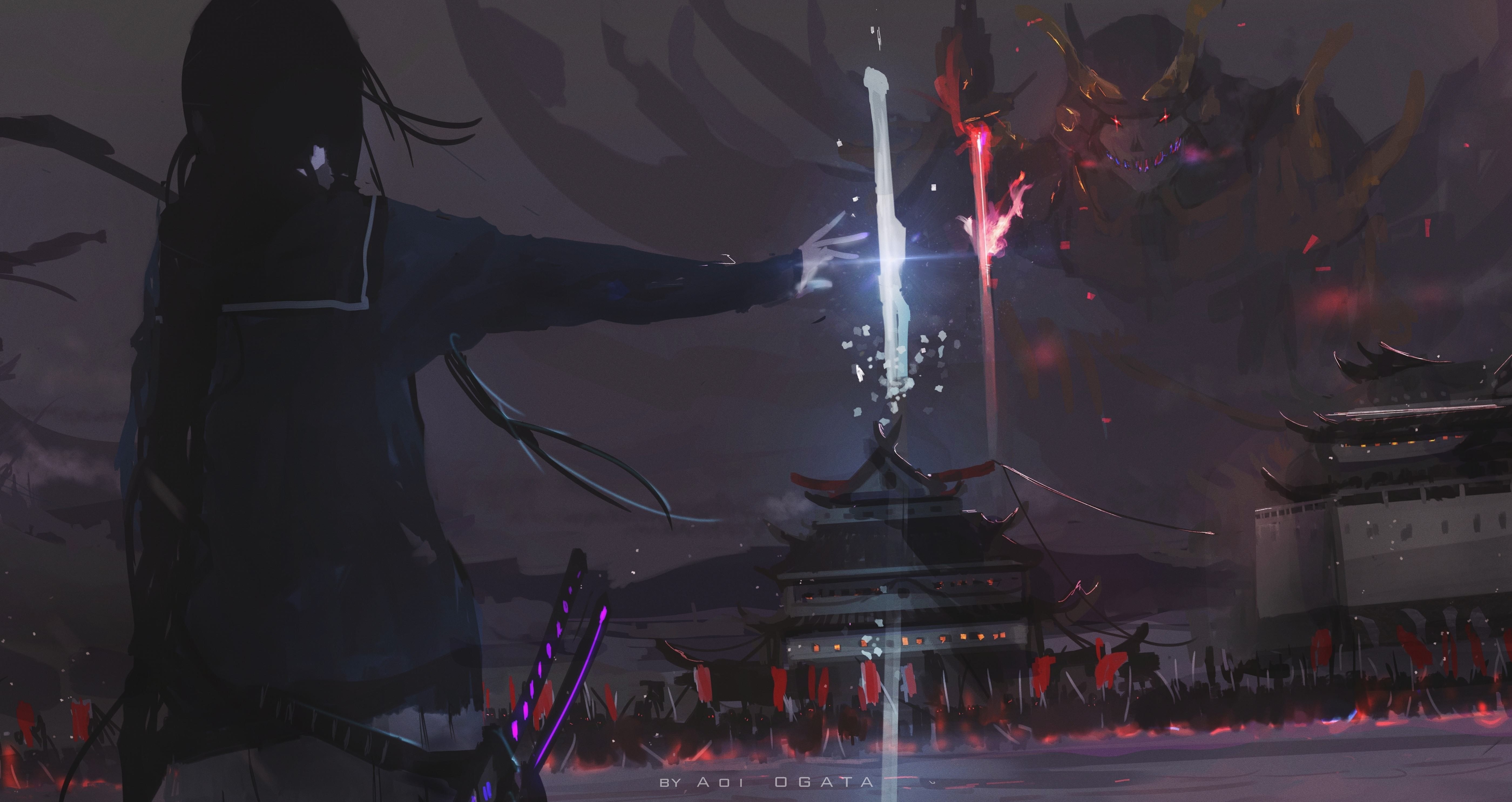 katana, samurai, artwork, 5K, Aoi Ogata, HD Wallpaper