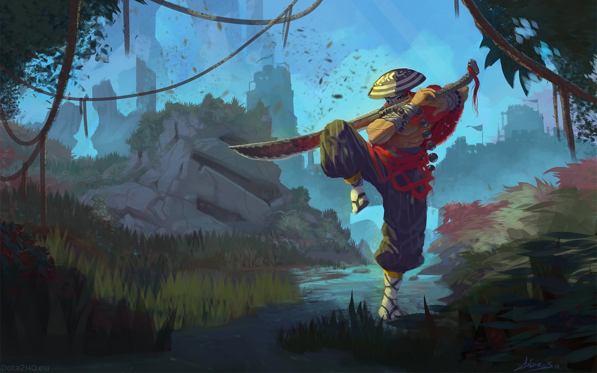 sword, lifestyles, standing, real people, 1080P, men, freedom, clothing, one person, tree, happiness, nature, DotA 2, carefree, full length, human arm, HD Wallpaper
