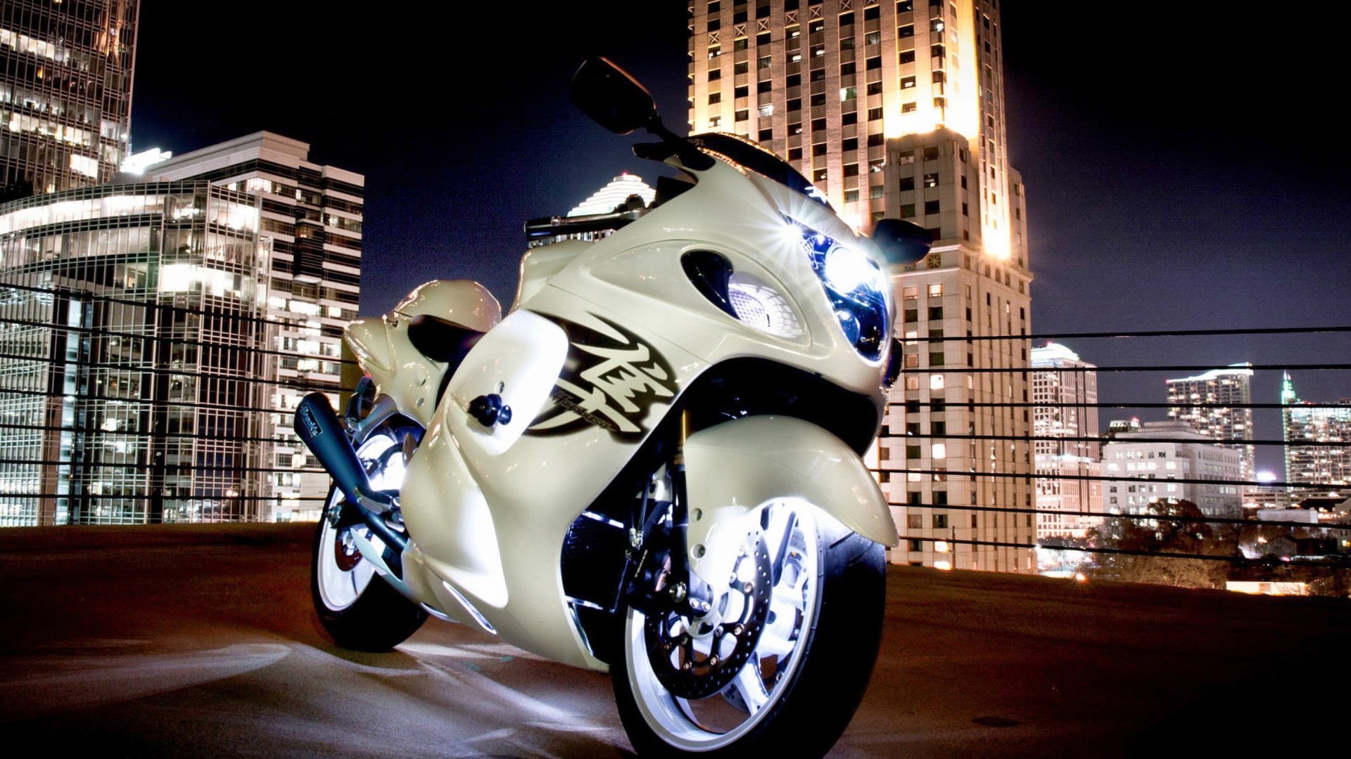 city lights, built structure, street, 1080P, mode of transportation, no people, outdoors, animal representation, suzuki hayabusa, art and craft, motorcycle, HD Wallpaper