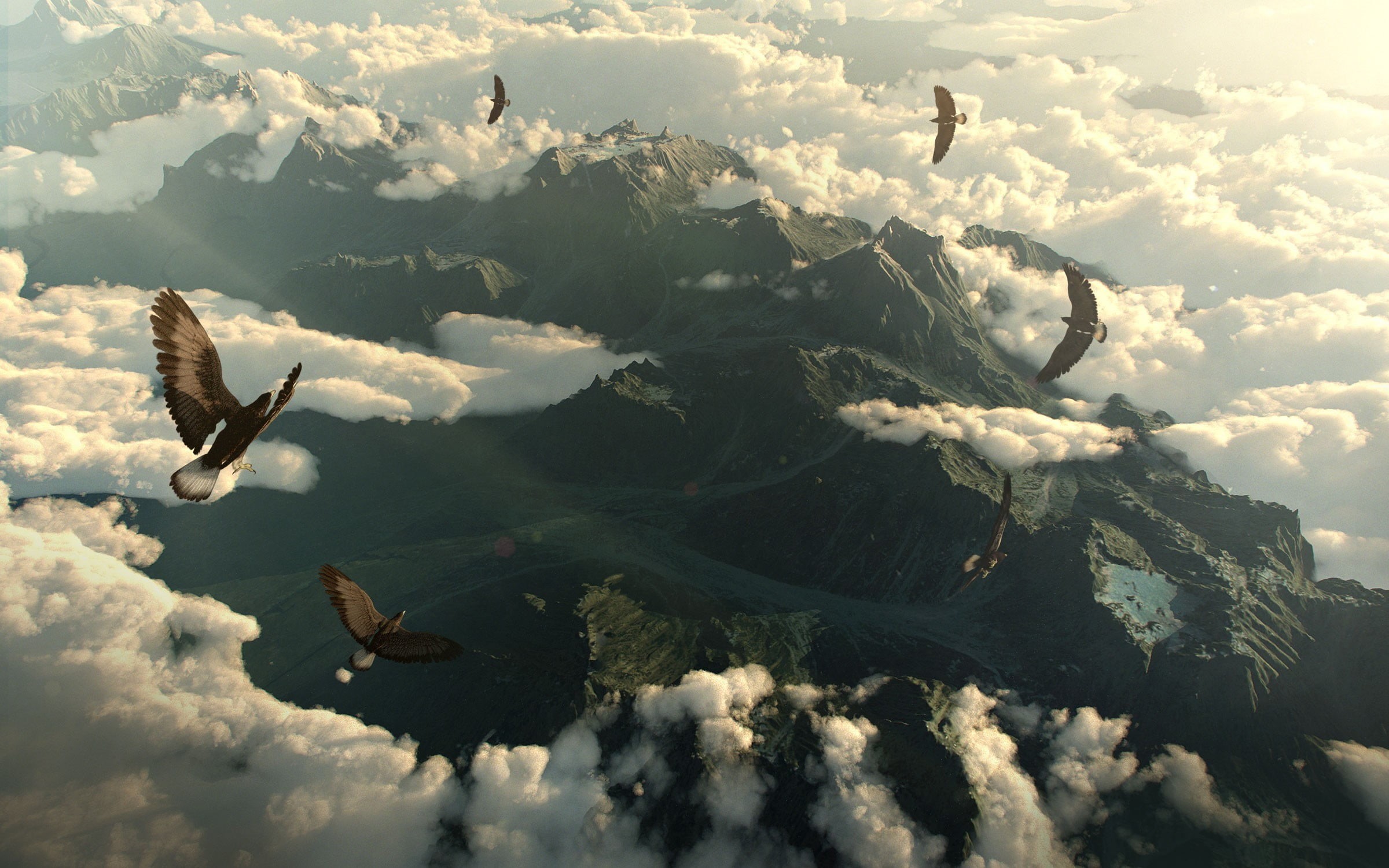 birds, The Hobbit, idyllic, mountain, scenics - nature, no people, 1080P, sky, one animal, landscape, beauty in nature, movies, mid-air, non-urban scene, HD Wallpaper