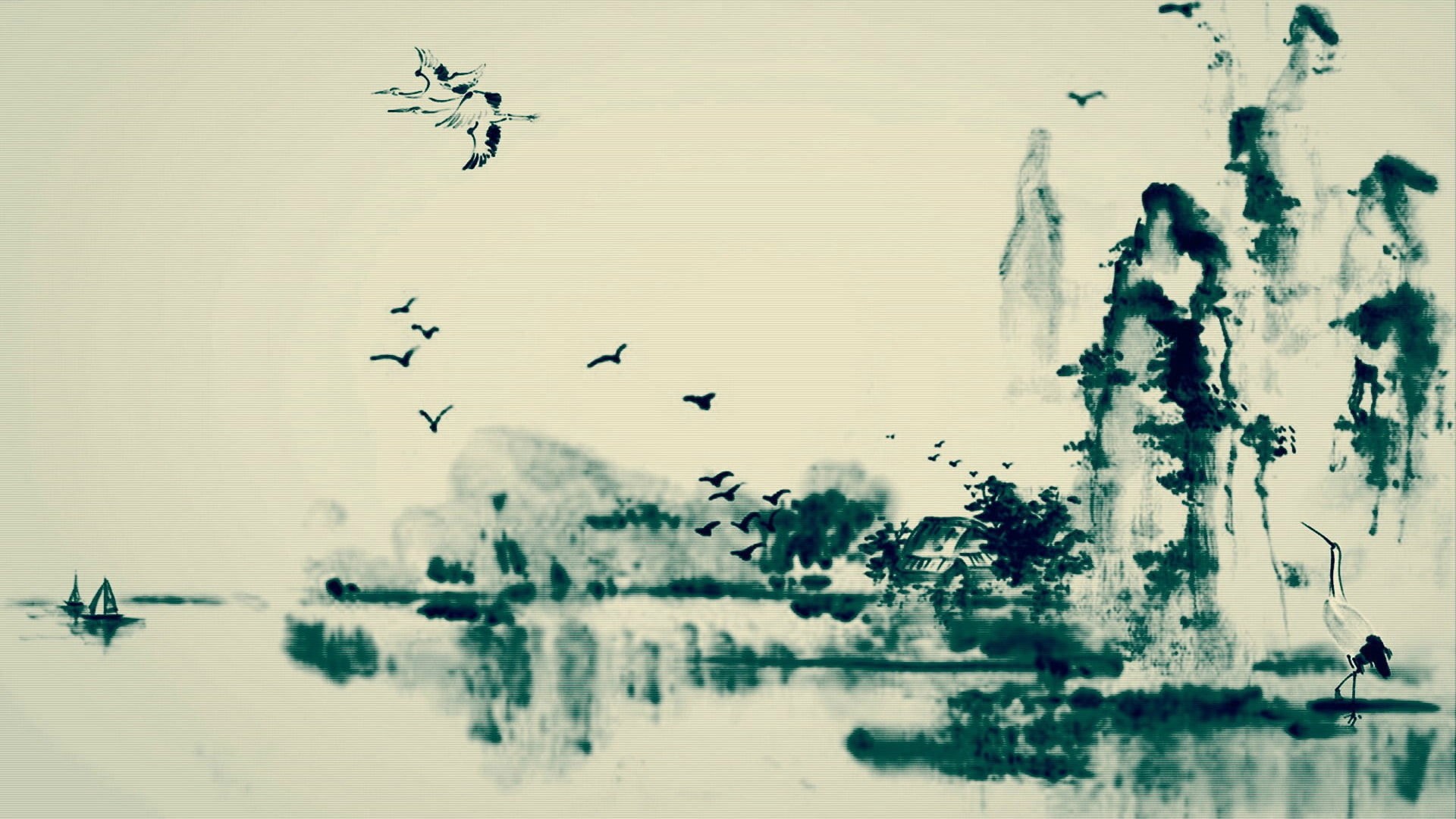 tree, nature, sky, silhouette, pattern, holiday, flock of birds, outdoors, watercolor, animal wildlife, drink, yellow, art, lake, clean, backdrop, beauty in nature, HD Wallpaper