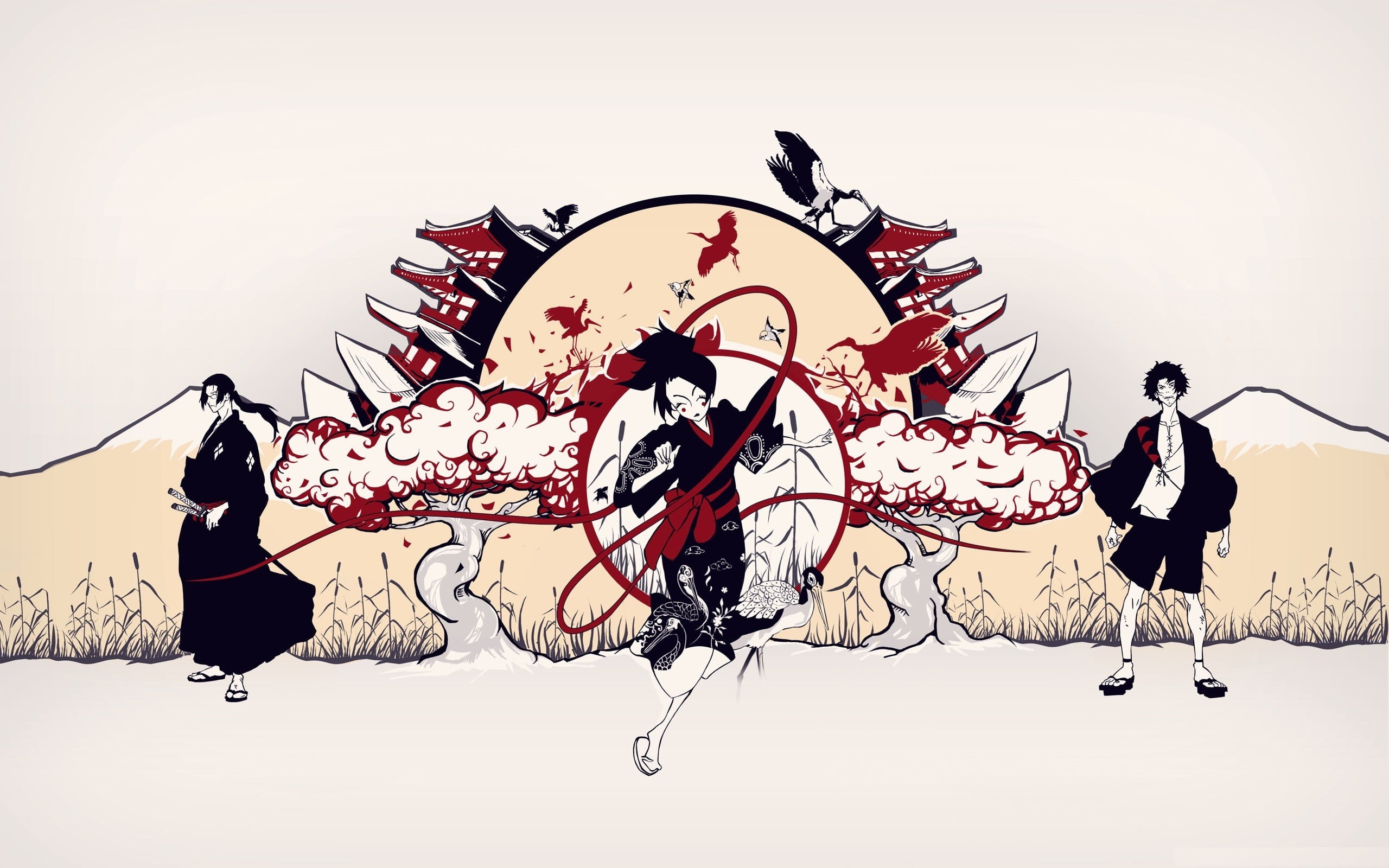 men, standing, women, adult, three, sky, lifestyles, real people, 2K, art and craft, two people, clear sky, walking, creativity, leisure activity, Samurai Champloo, HD Wallpaper