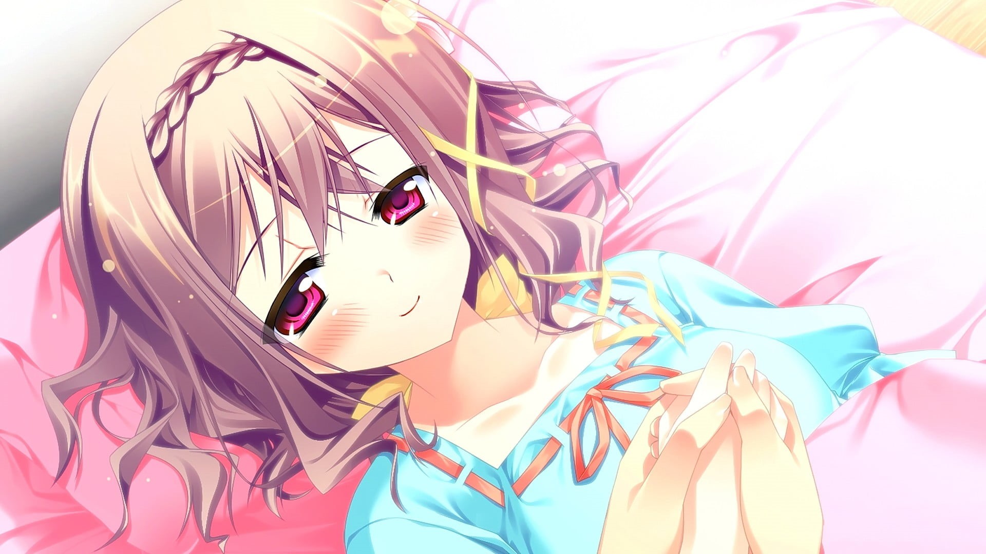 fashion, hair, indoors, pink eyes, in bed, 1080P, multi colored, females, anime, one person, beauty, bed, clothing, long hair, anime girls, women, studio shot, HD Wallpaper