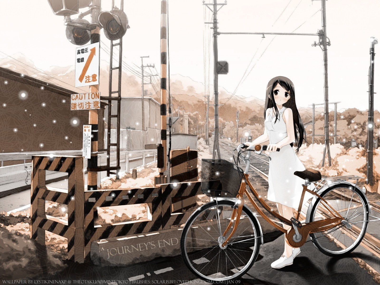 Anime Girls, Mahou Tsukai ni Taisetsu na Koto, Railway Crossing, 720P, Suzuki Sora, White Dress, Long Hair, Dark Hair, HD Wallpaper