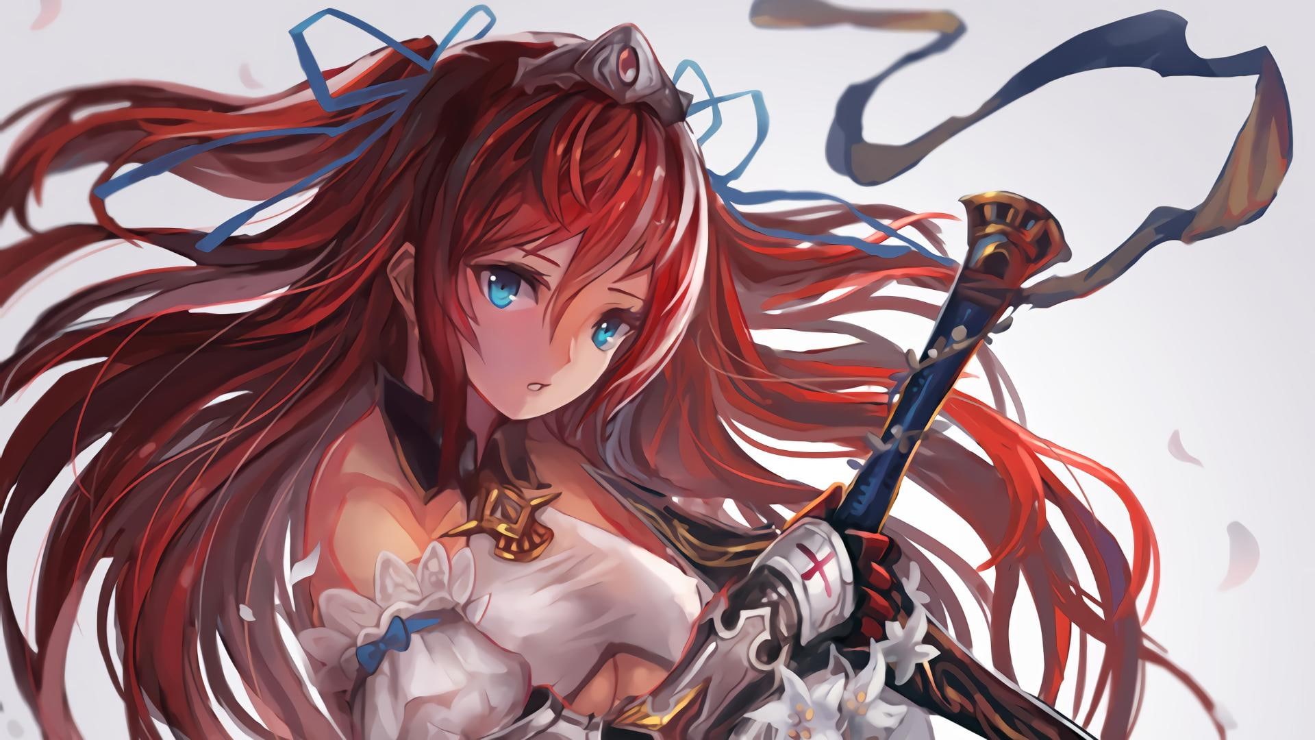 redhead, anime girls, girls, sword, anime, 1920x1080, 1080P, HD Wallpaper