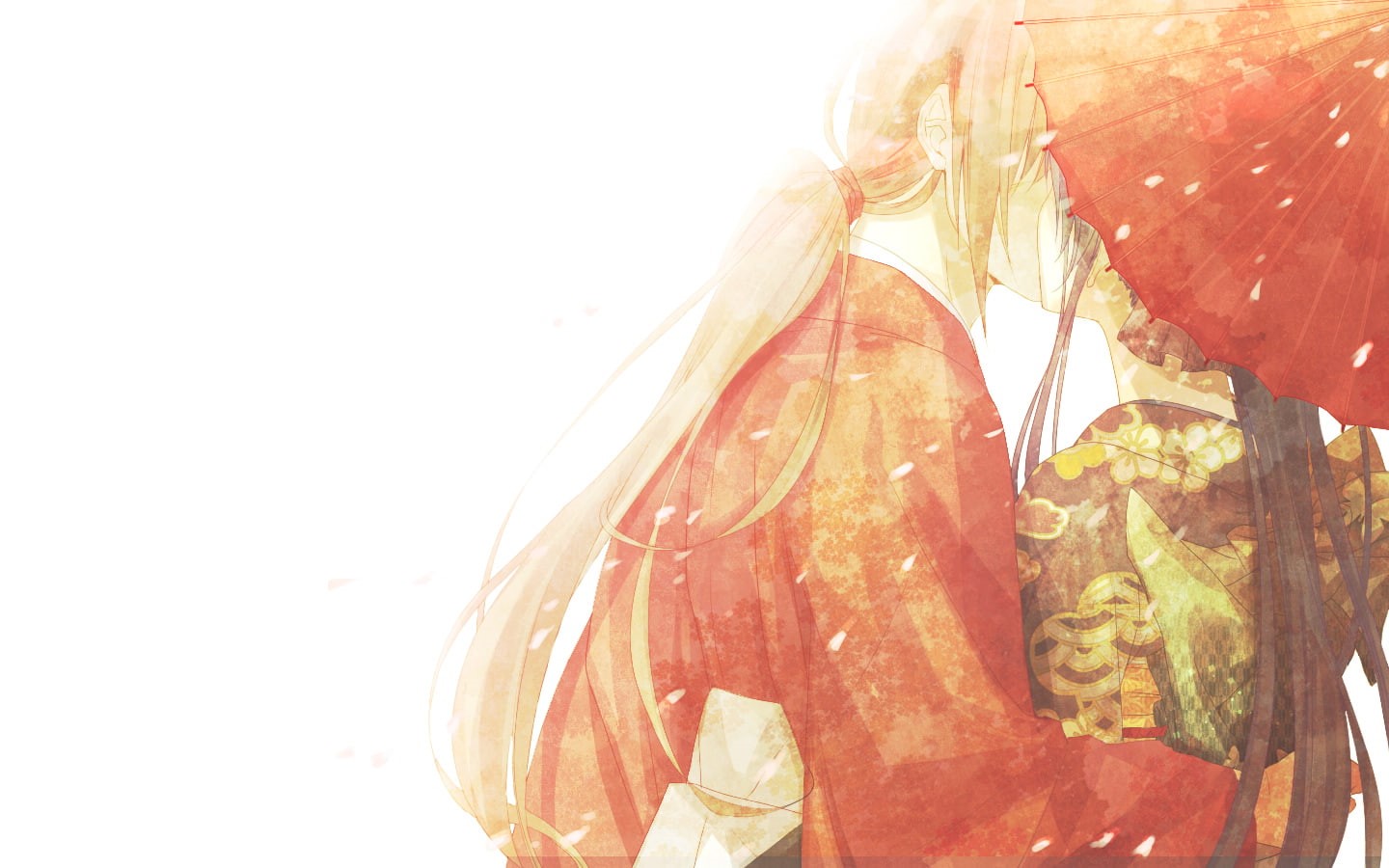 Kamiya Kaoru, anime, Traditional Clothing, 720P, umbrella, kissing, Rurouni Kenshin, Himura Kenshin, HD Wallpaper