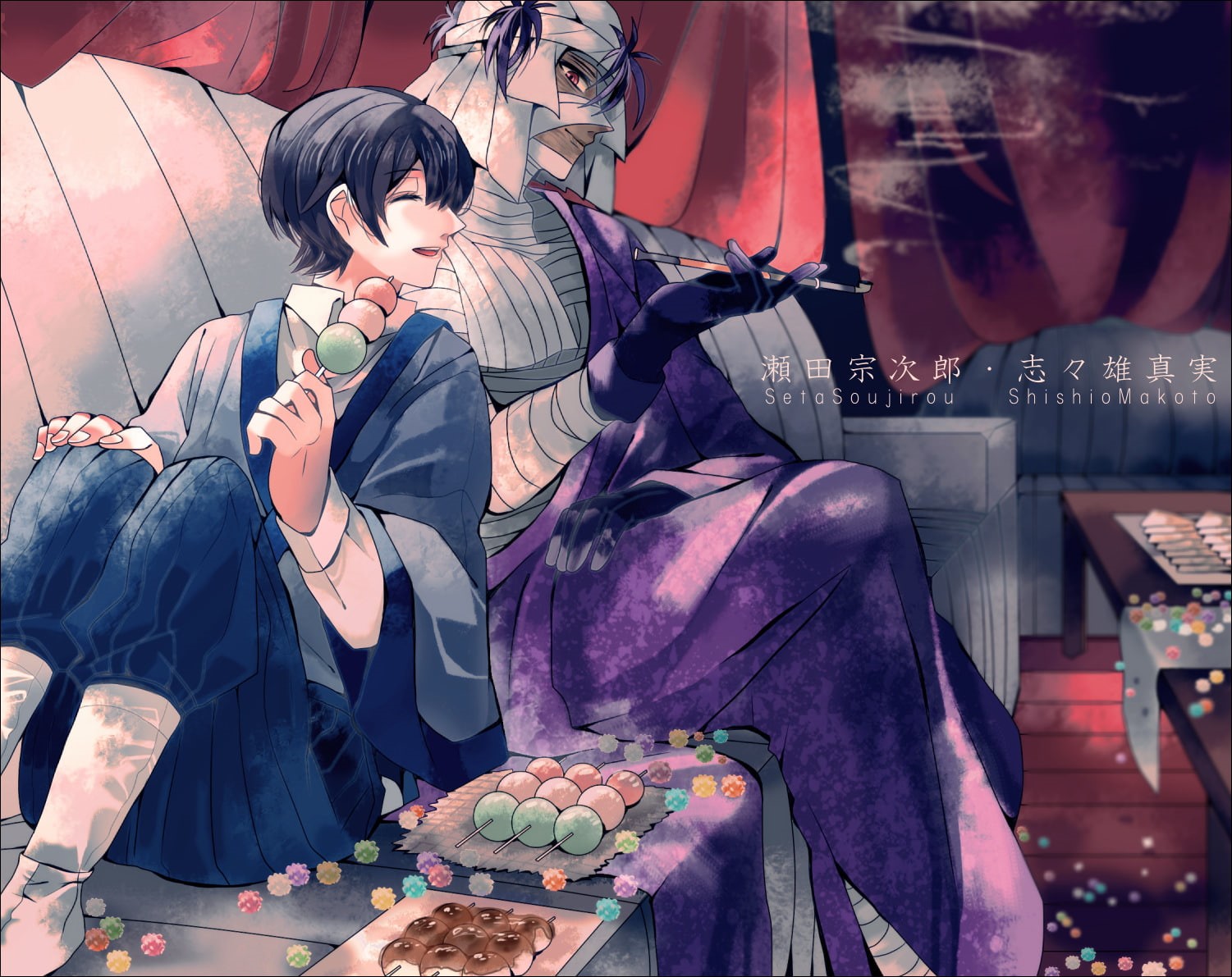 men, leisure activity, Seta Soujirou, Rurouni Kenshin, lifestyles, adult, Shishio Makoto, sitting, 720P, incidental people, togetherness, market, three quarter length, HD Wallpaper