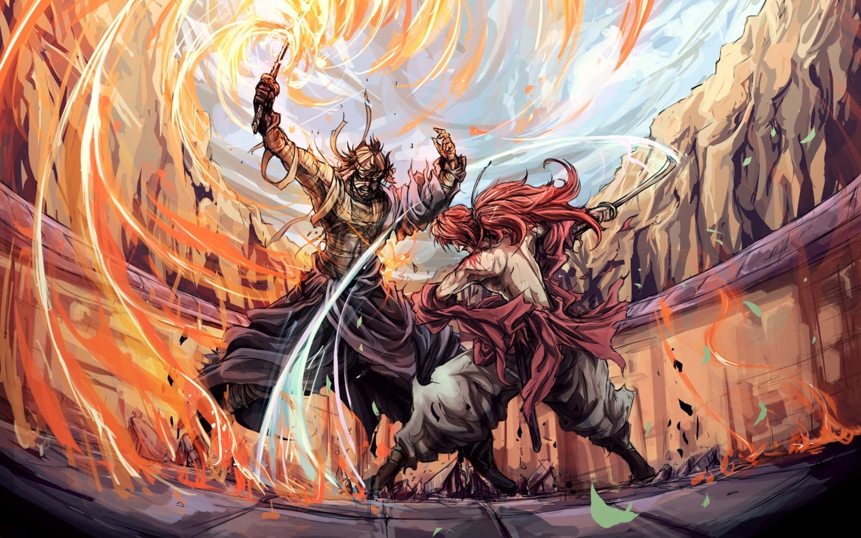 illustration, rurouni, warriors, anime, kenshin, two, rurouni kenshin, manga, rounin, samurai, 720P, HD Wallpaper