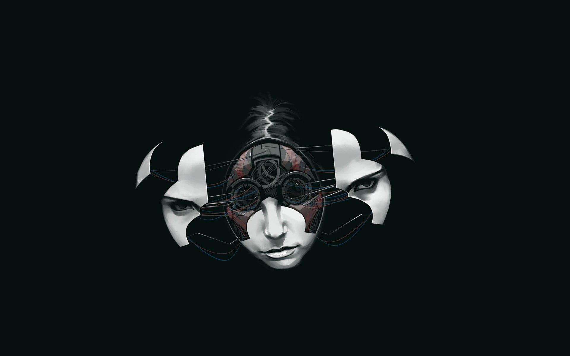 studio shot, art and craft, simple background, steampunk, representation, 1080P, black background, minimalism, close-up, black, creativity, mask - disguise, HD Wallpaper