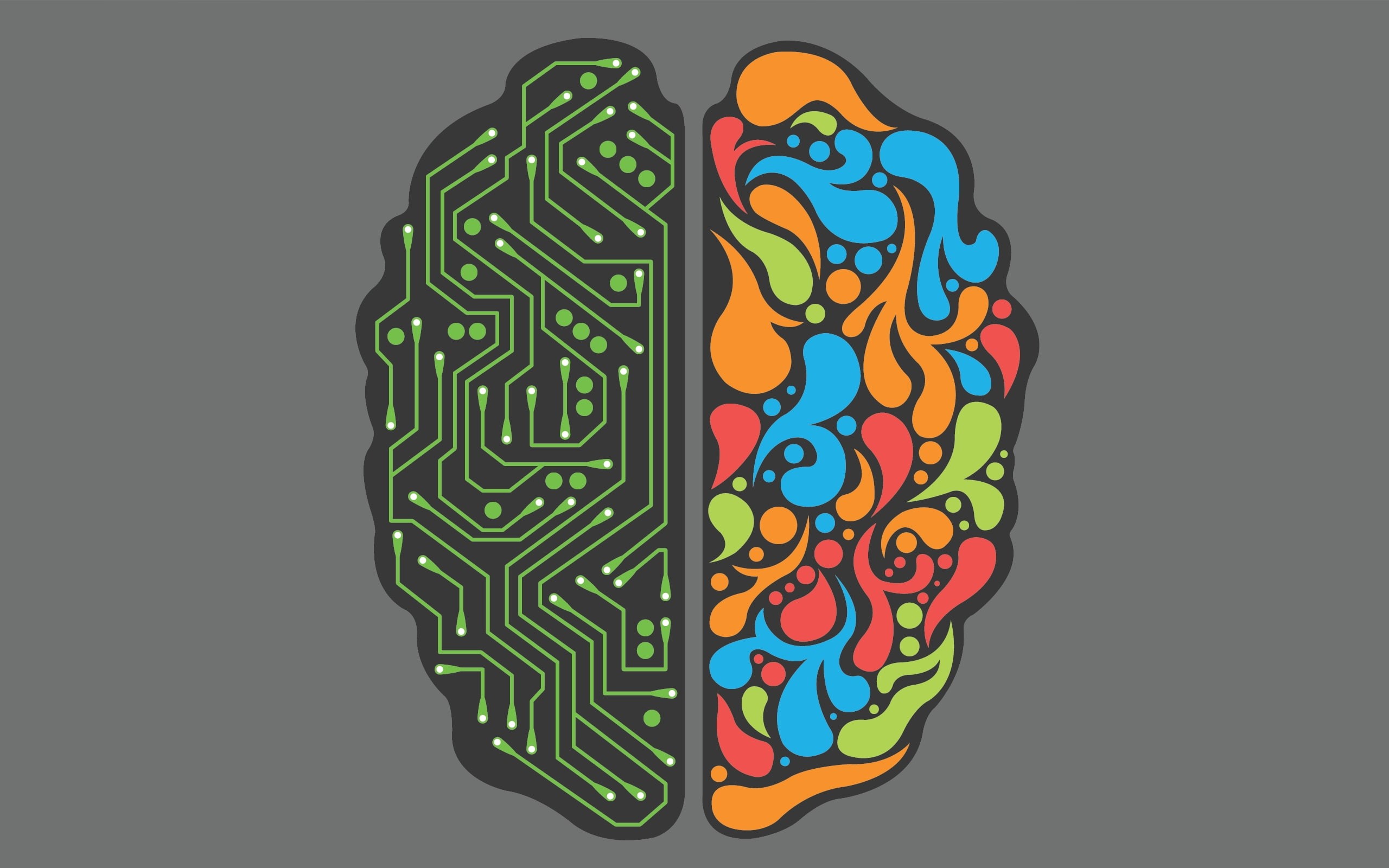 creative, graffiti, vector, circuits, electronics, electron, brain, Abstract, minimalistic, art, hd, hemispheres, logic, 2K, HD Wallpaper