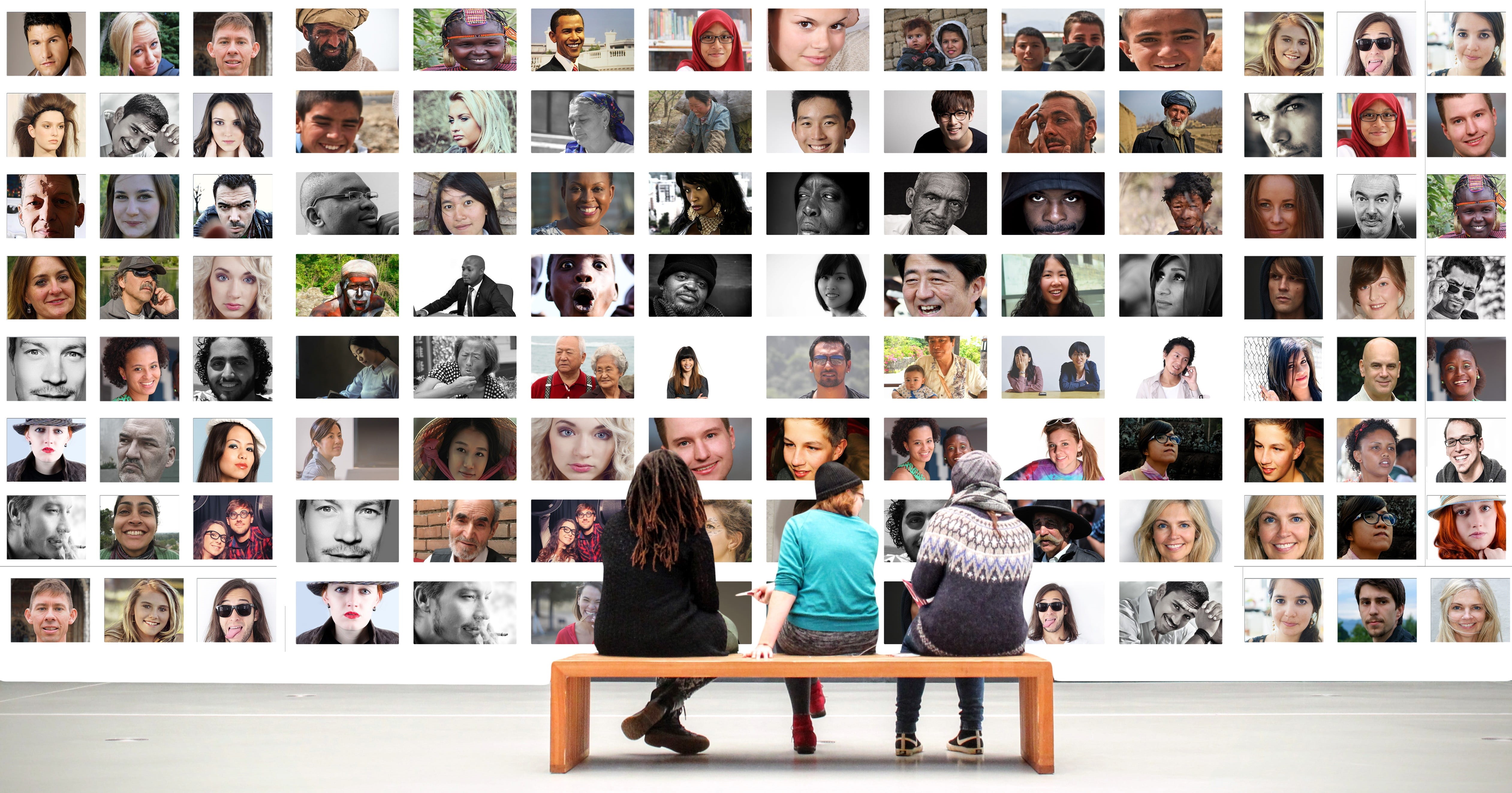 in a row, personal, relationship, bench, news, women, communication, cooperate, men, person, media, real people, sitting, faces, global, human, world, education, HD Wallpaper