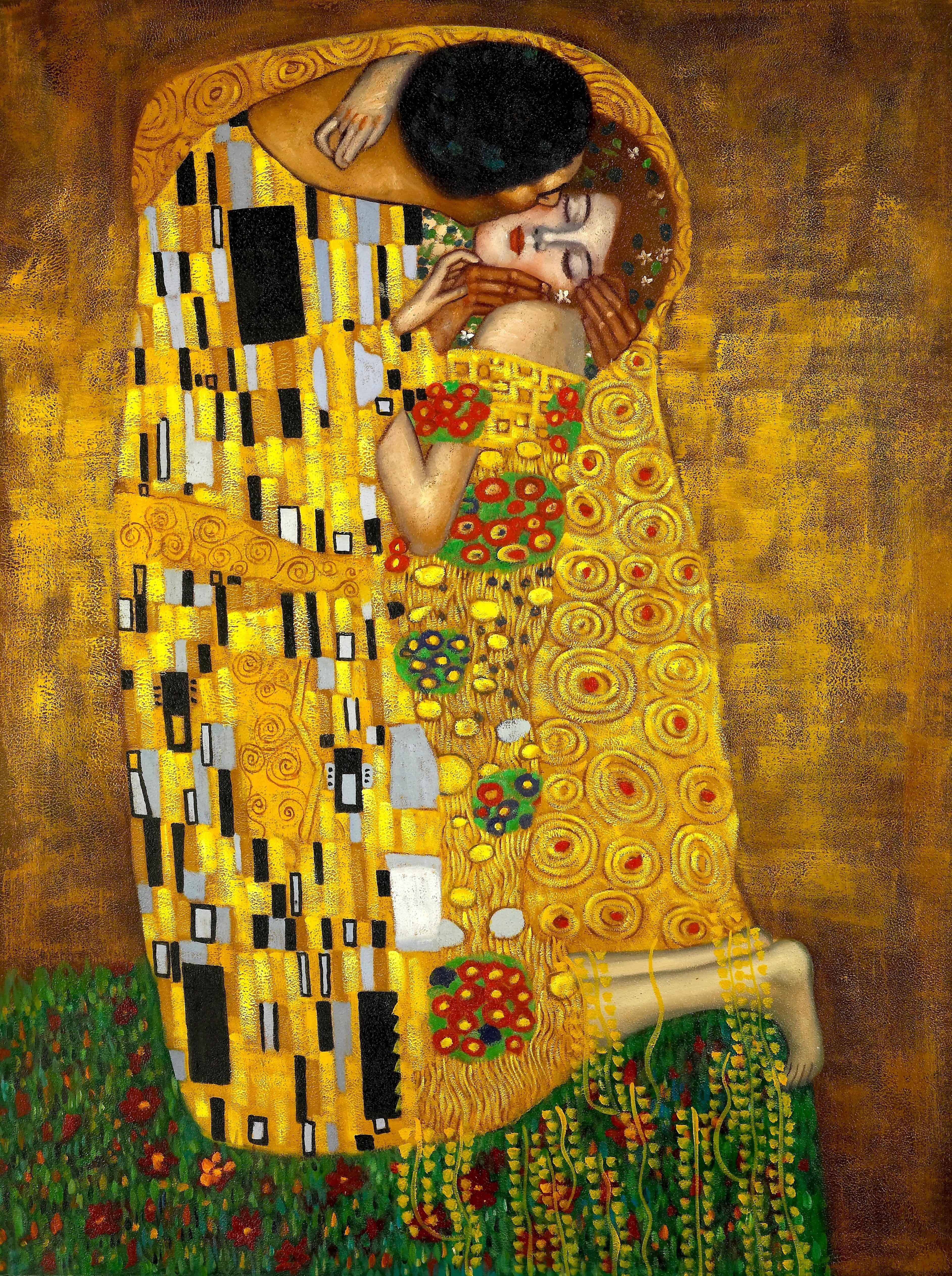 Gustav Klimt, leisure activity, painting, one person, portrait, woman, indoors, holding, Gustav Klimt The Kiss, art and craft, real people, multi colored, Phone HD Wallpaper