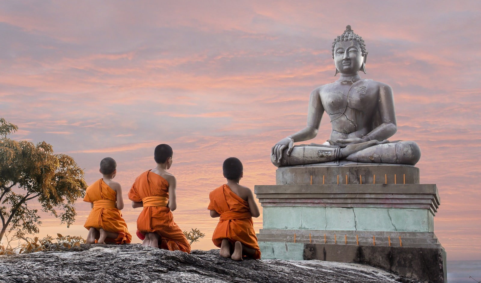nature, architecture, cloud - sky, group of people, sky, 720P, spirituality, orange color, sculpture, human representation, Thailand, sitting, male likeness, HD Wallpaper