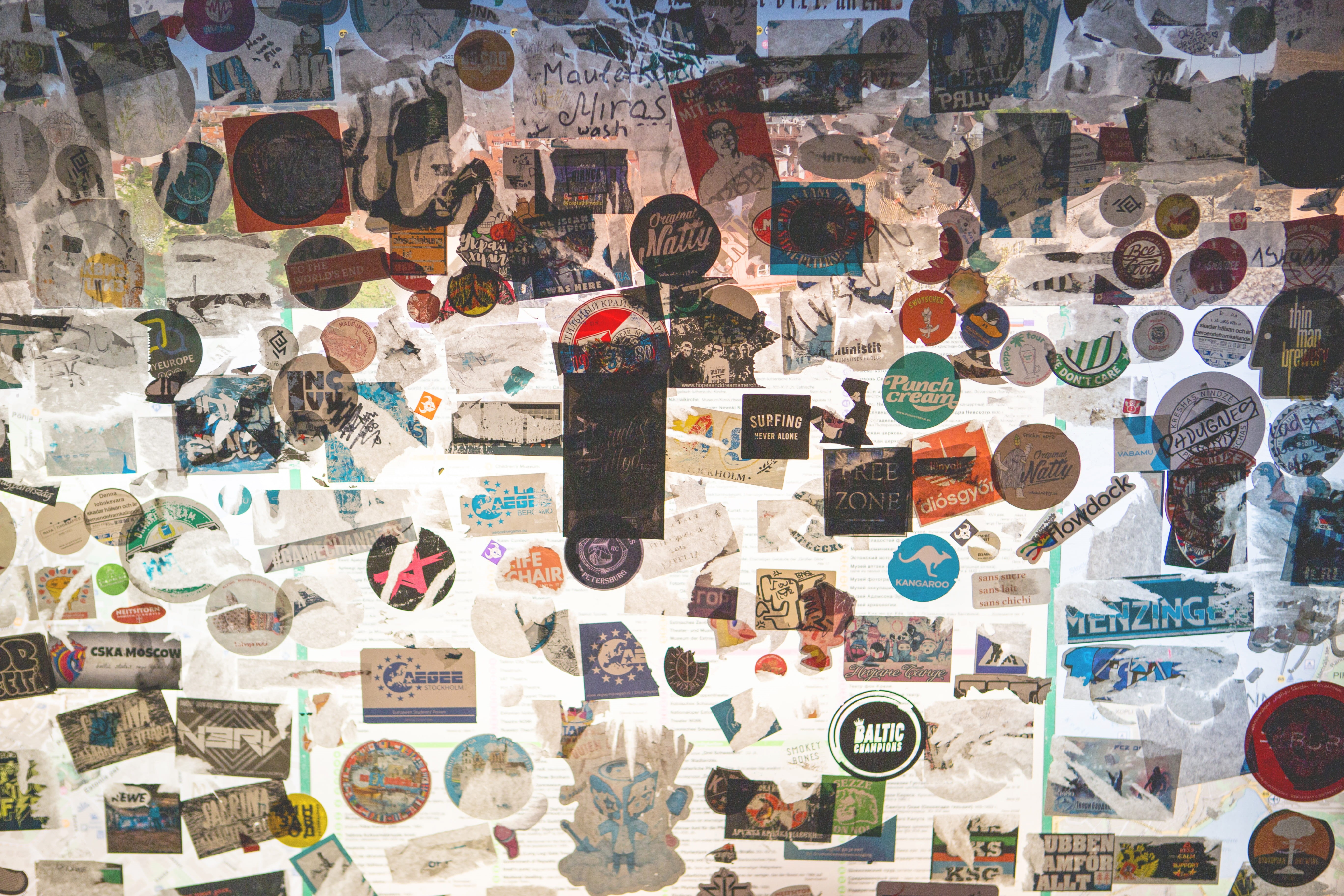 wall - building feature, market, symbol, variation, full frame, no people, stickers, communication, large group of objects, brochure, indoors, art and craft, HD Wallpaper