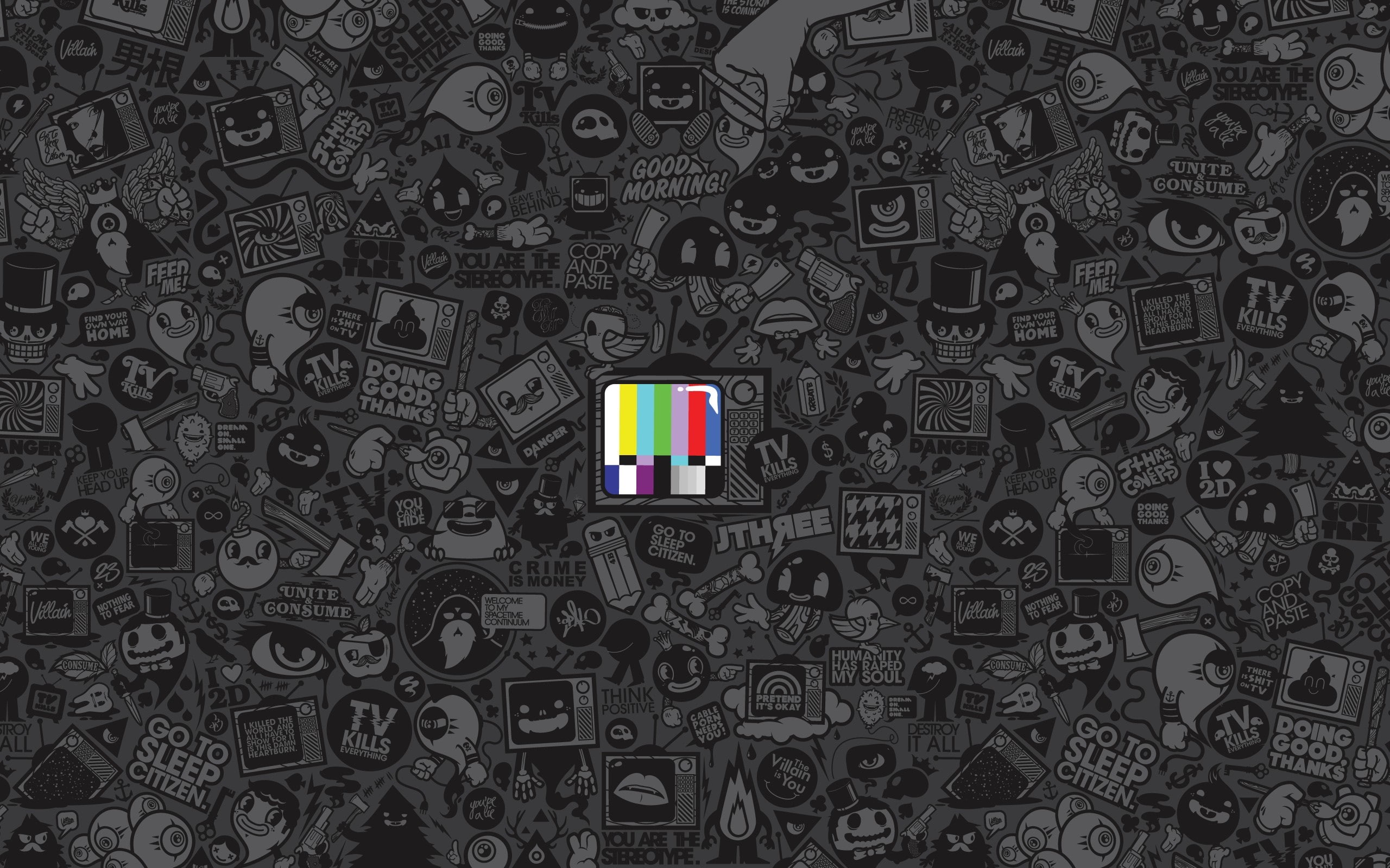 television sets, 2K, artwork, selective coloring, anime, Jared Nickerson, test patterns, HD Wallpaper
