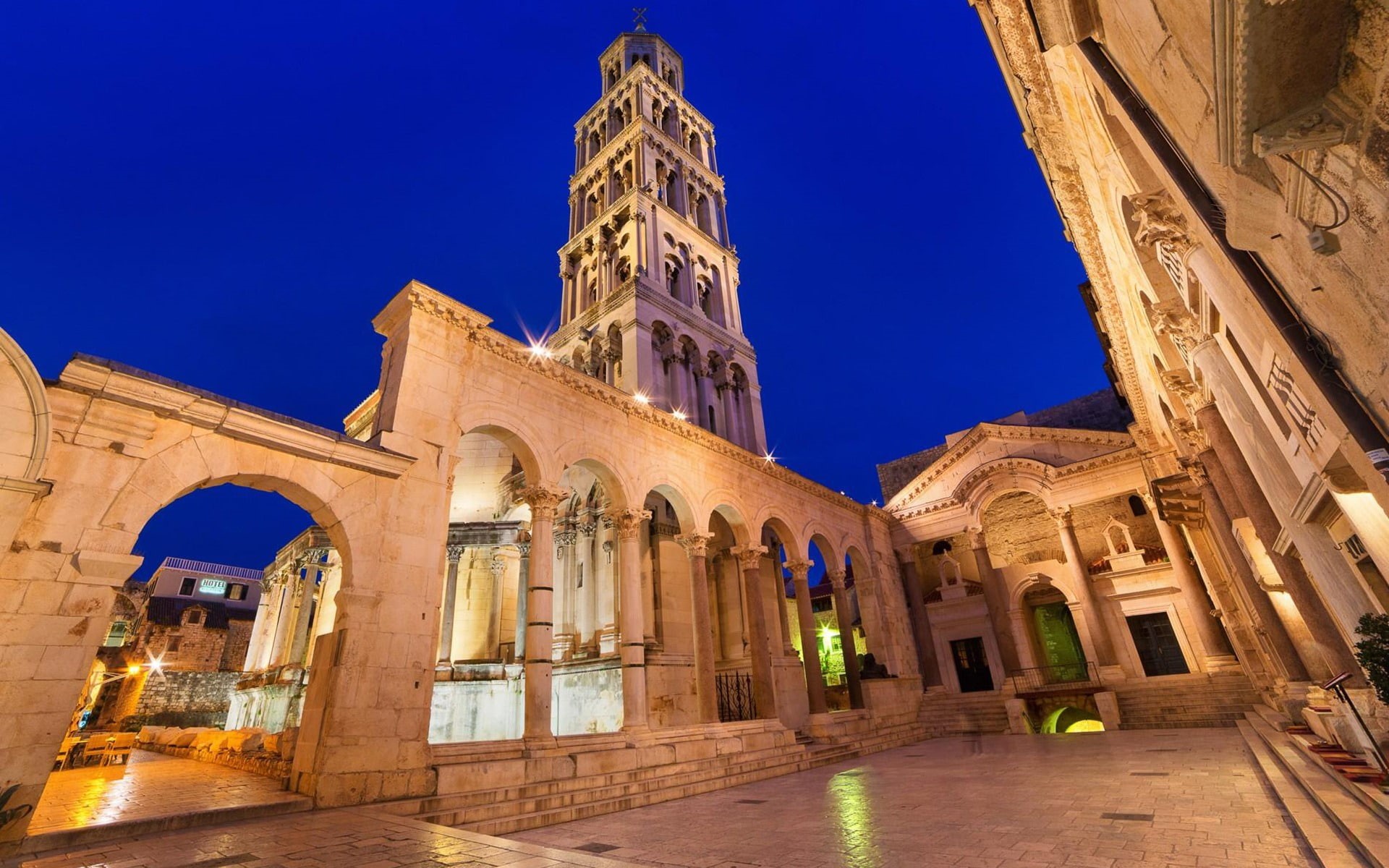 building, history, low angle view, national, night, ancient civilization, croatia, place of worship, sky, arch, architectural column, religion, building exterior, HD Wallpaper