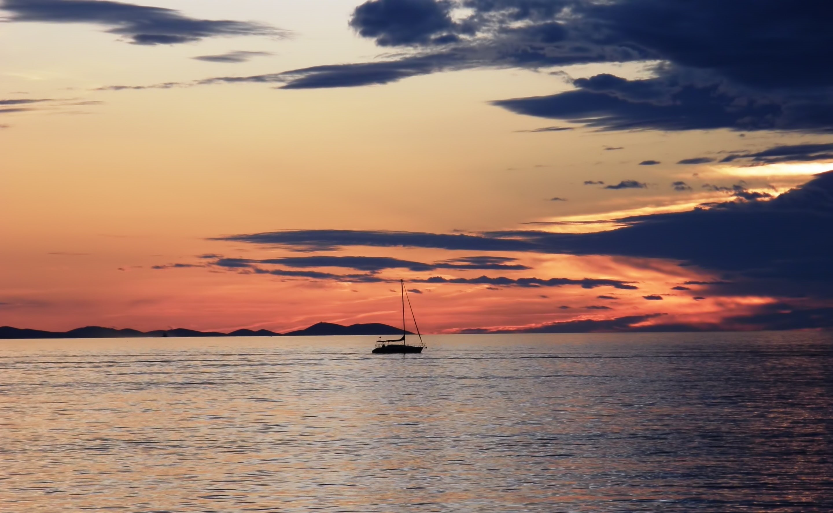 Croatia, cloud - sky, tranquil scene, waterfront, sailboat, nautical vessel, horizon over water, sunset, mode of transportation, beauty in nature, 2K, HD Wallpaper