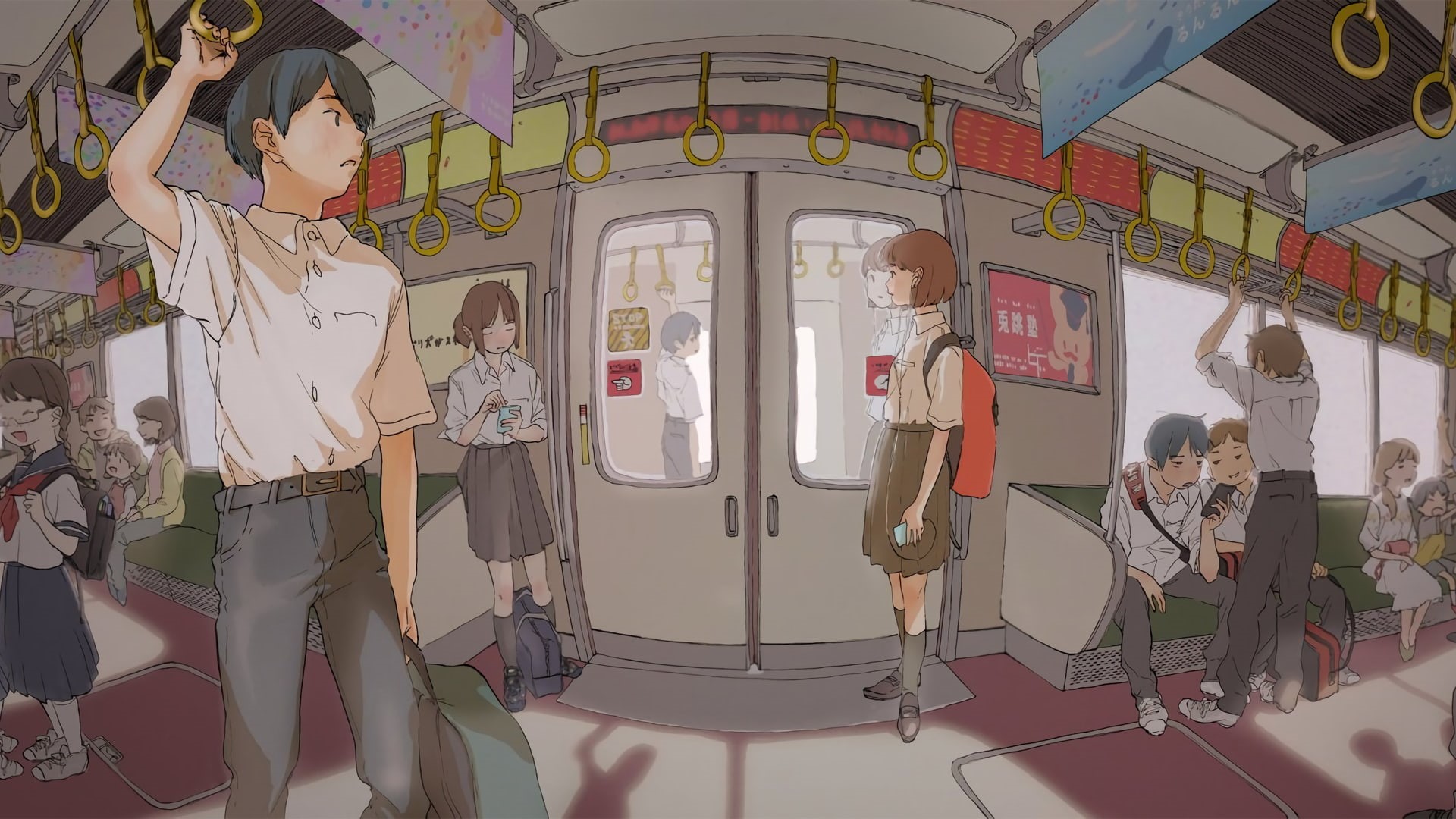anime, metro, Japan, subway, anime boys, manga, anime girls, 1080P, HD Wallpaper