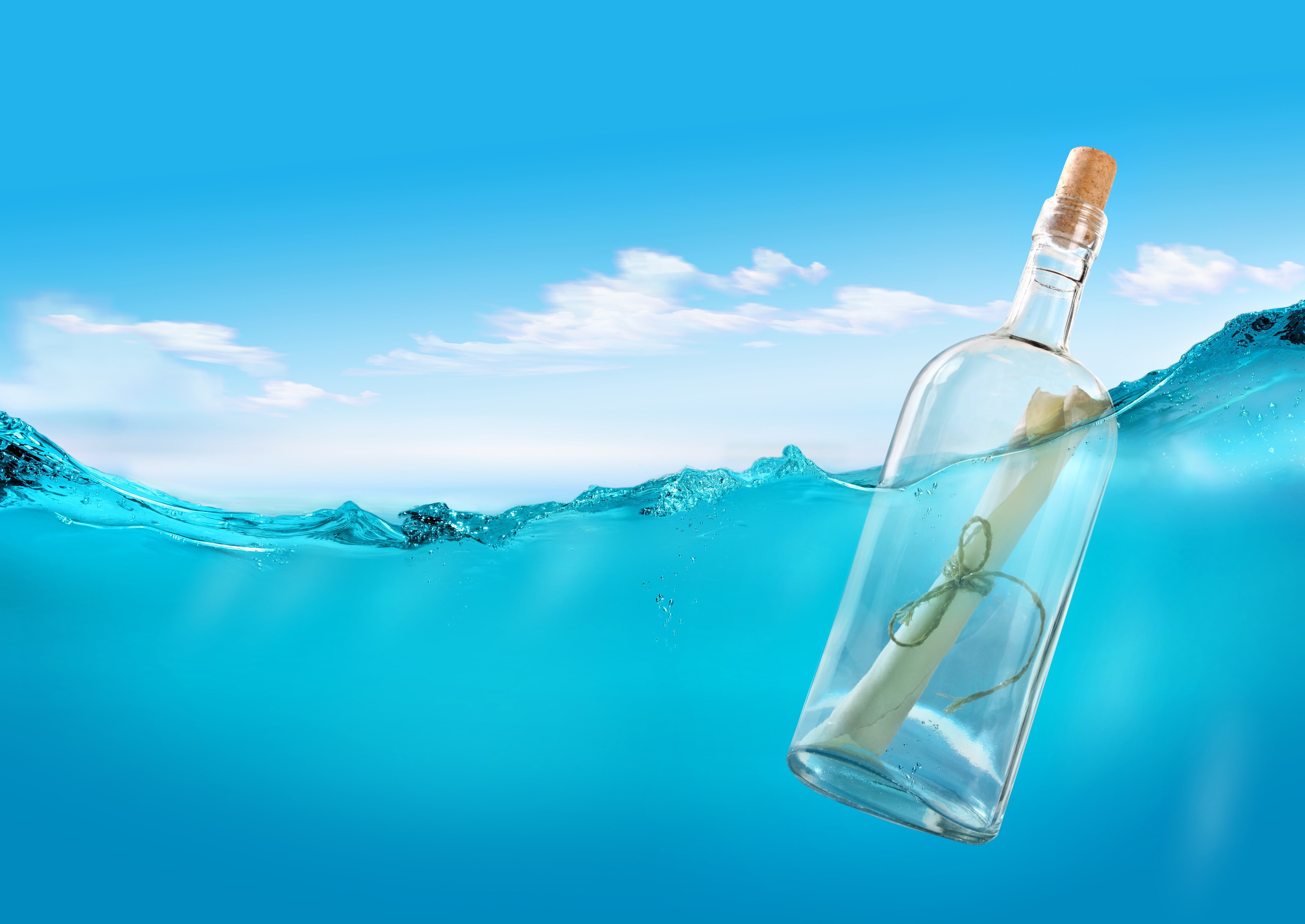paper, bubbles, clouds, 4K, underwater, water, cork, split view, bottles, HD Wallpaper