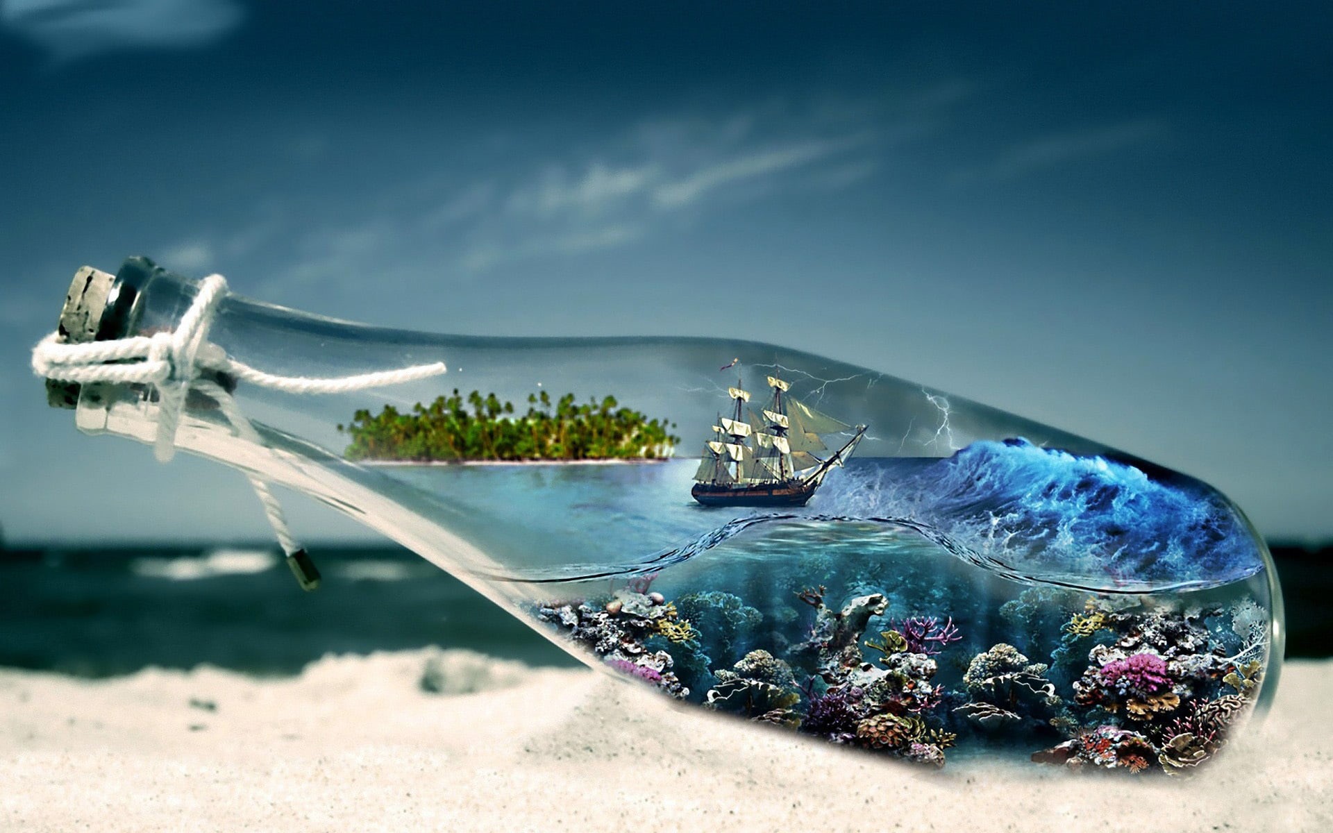 day, glass - material, sky, nautical Vessel, CORALS, travel, transparent, SAND, beach, TUBE, outdoors, no People, clear, plant, ISLAND, BOTTLE, beauty in nature, HD Wallpaper