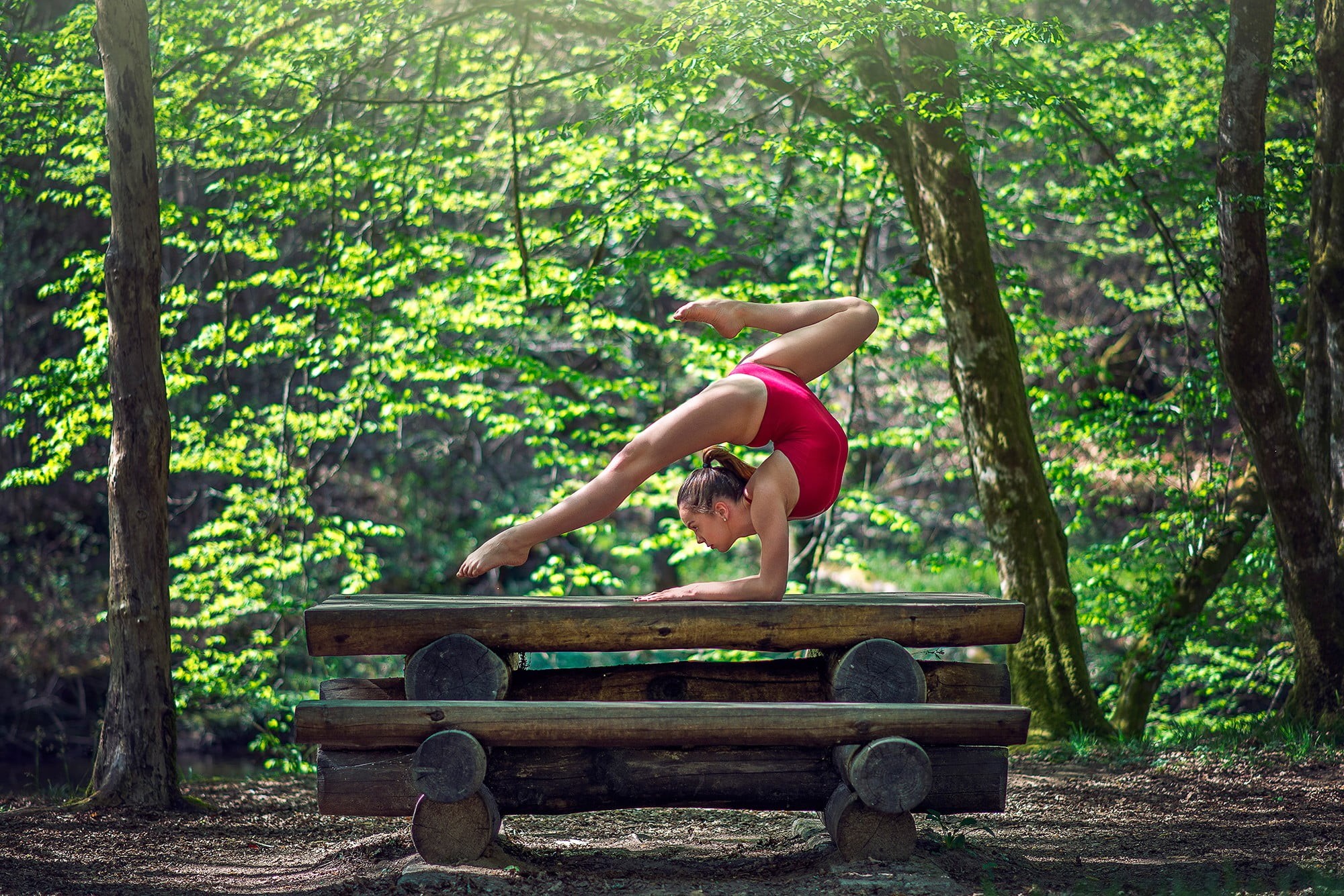 land, women outdoors, one person, green color, outdoors, ballerina, Dimitry Roulland, healthy lifestyle, women, nature, real people, young adult, leotard, HD Wallpaper