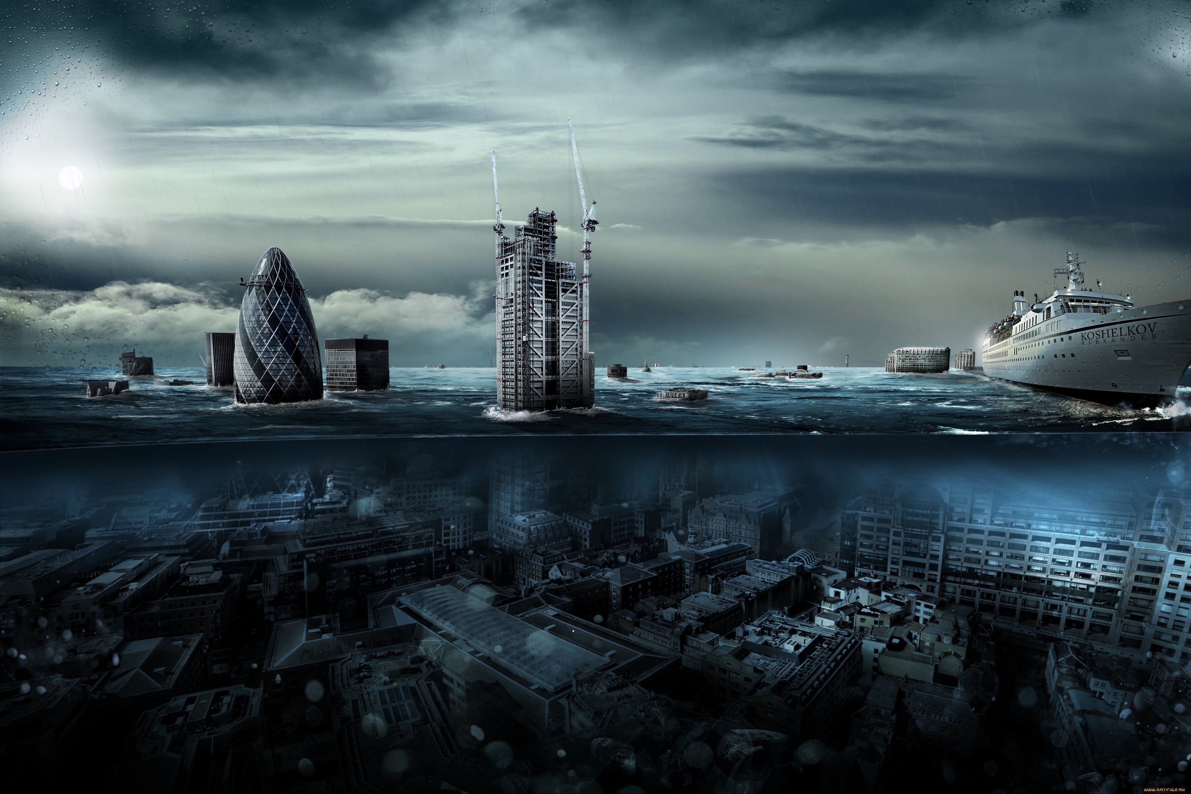 skyscraper, city, water, outdoors, architecture, office building exterior, sky, transportation, modern, building exterior, tower, cityscape, built structure, HD Wallpaper