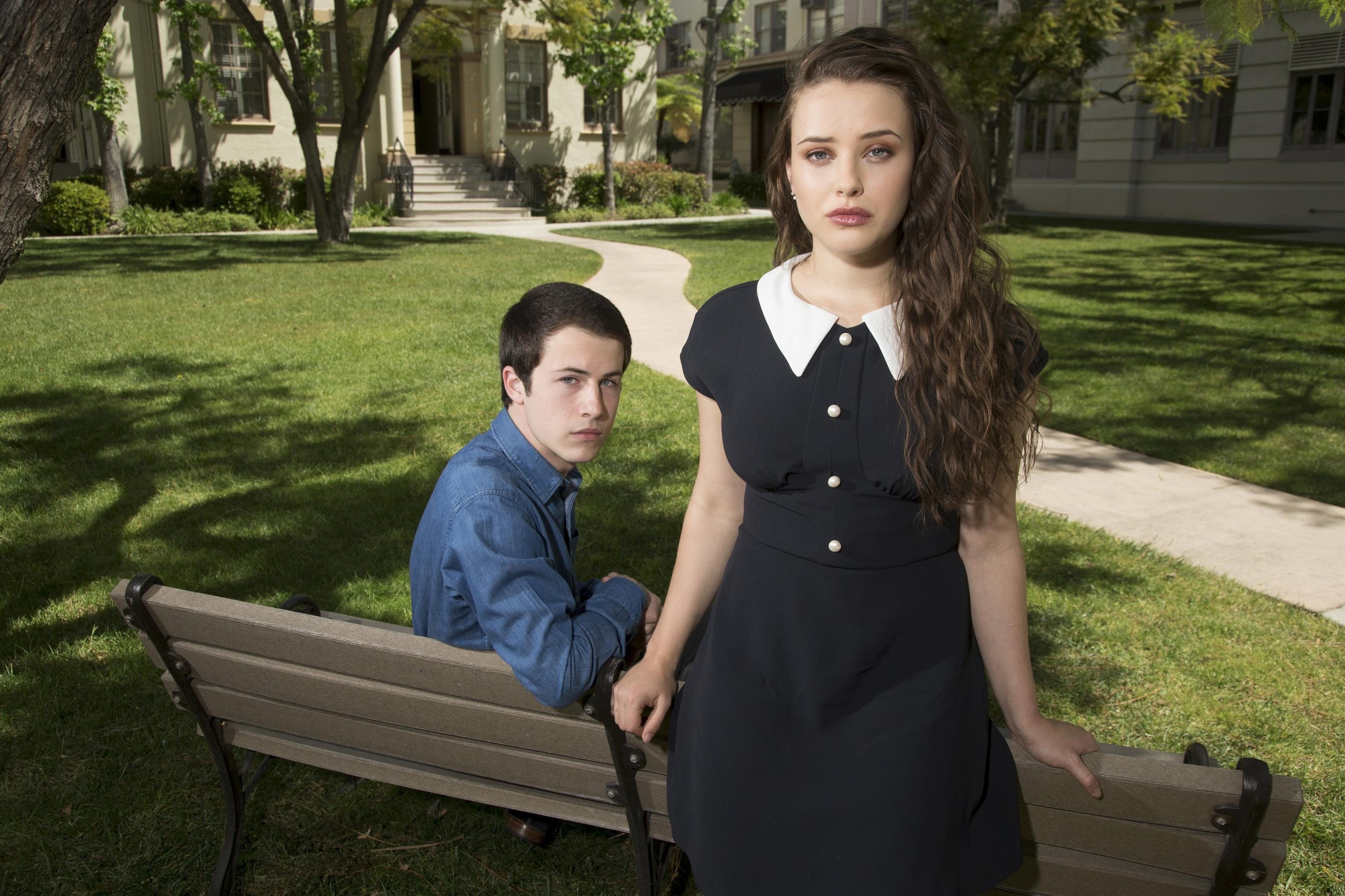 child, plant, togetherness, 13 reasons why, girls, young adult, 2K, two people, portrait, seat, bench, boys, hd, men, actress, teenager, emotion, adult, HD Wallpaper
